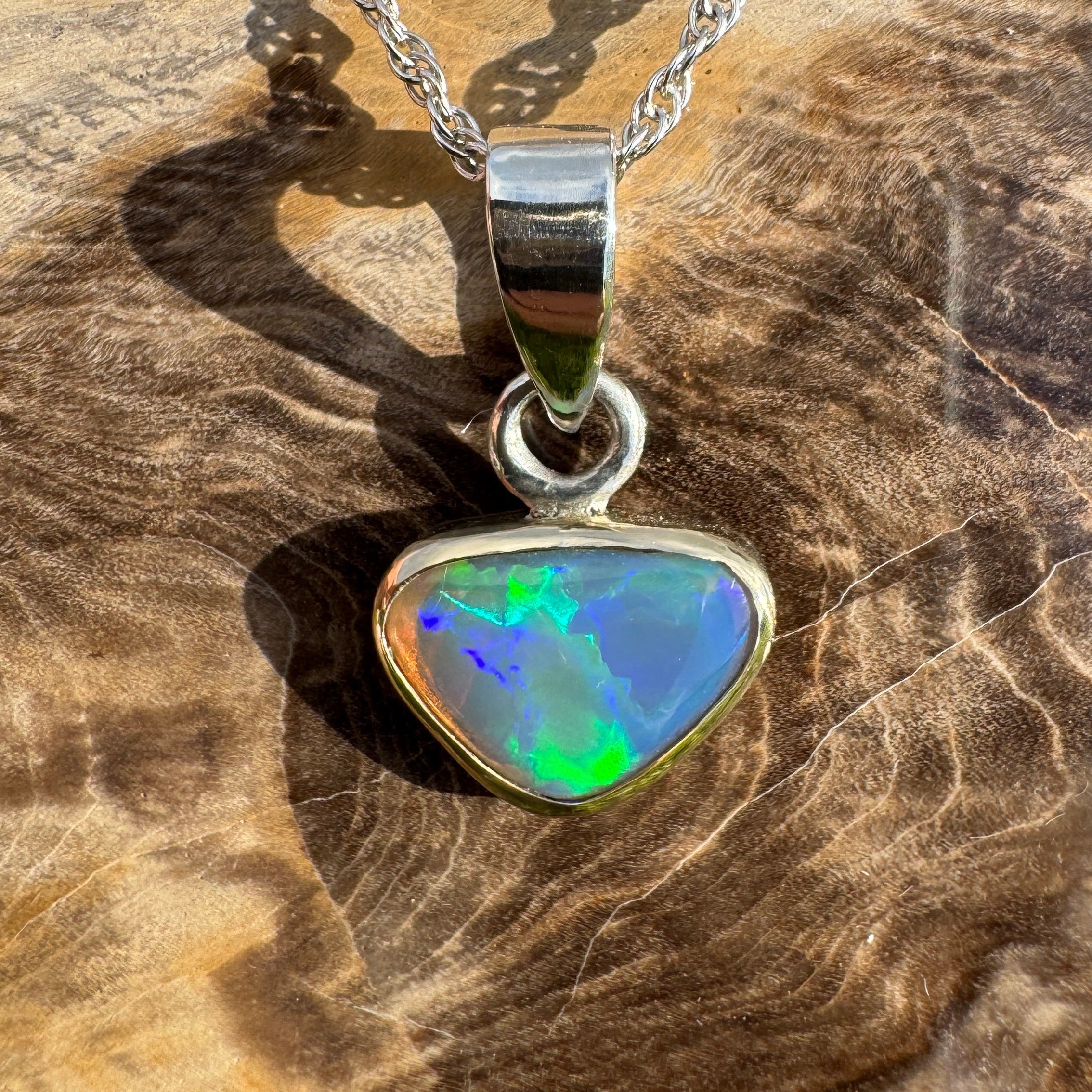 Coral Coast Radiance ~ 1.3ct Solid Lightning Ridge Opal Two-tone 9ct Gold and 925 Sterling Silver Pendant Necklace