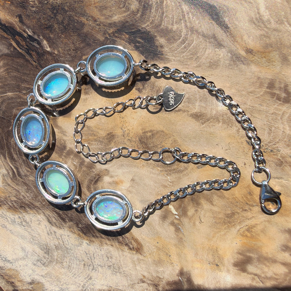 4ct Lightning Ridge Opal Bracelet ~ 'Cape Byron Halo' | 925 Sterling Silver | Solid Australian Opal