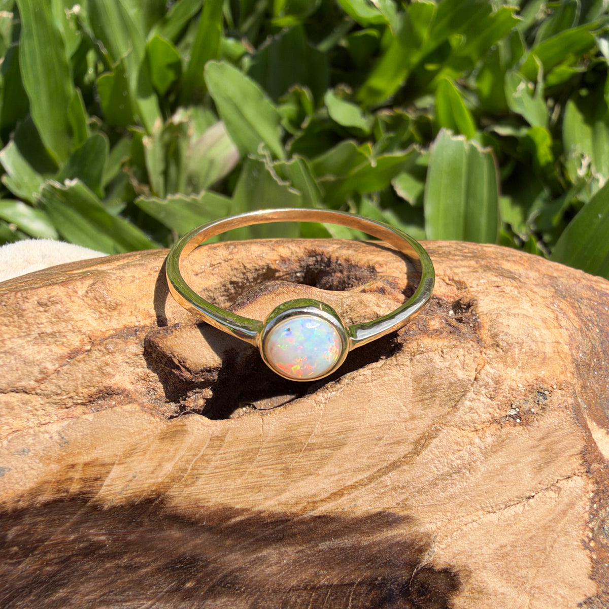 0.5ct Lightning Ridge Crystal Opal Ring ~ 'Freycinet Spectrum' | 9ct Yellow Gold | Solid Australian Opal