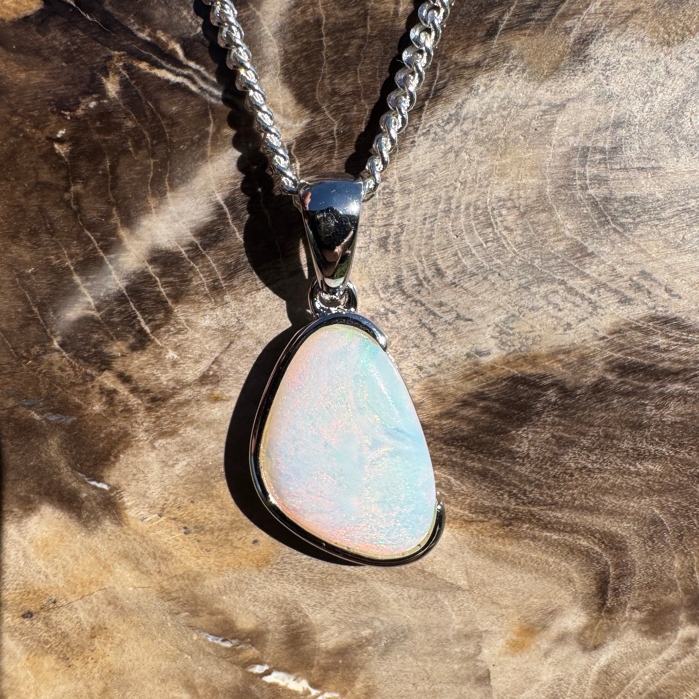 1.3ct Coober Pedy Opal Pendant Necklace ~ 'Fingal Head Flow' | 925 Sterling Silver | Solid Australian Opal
