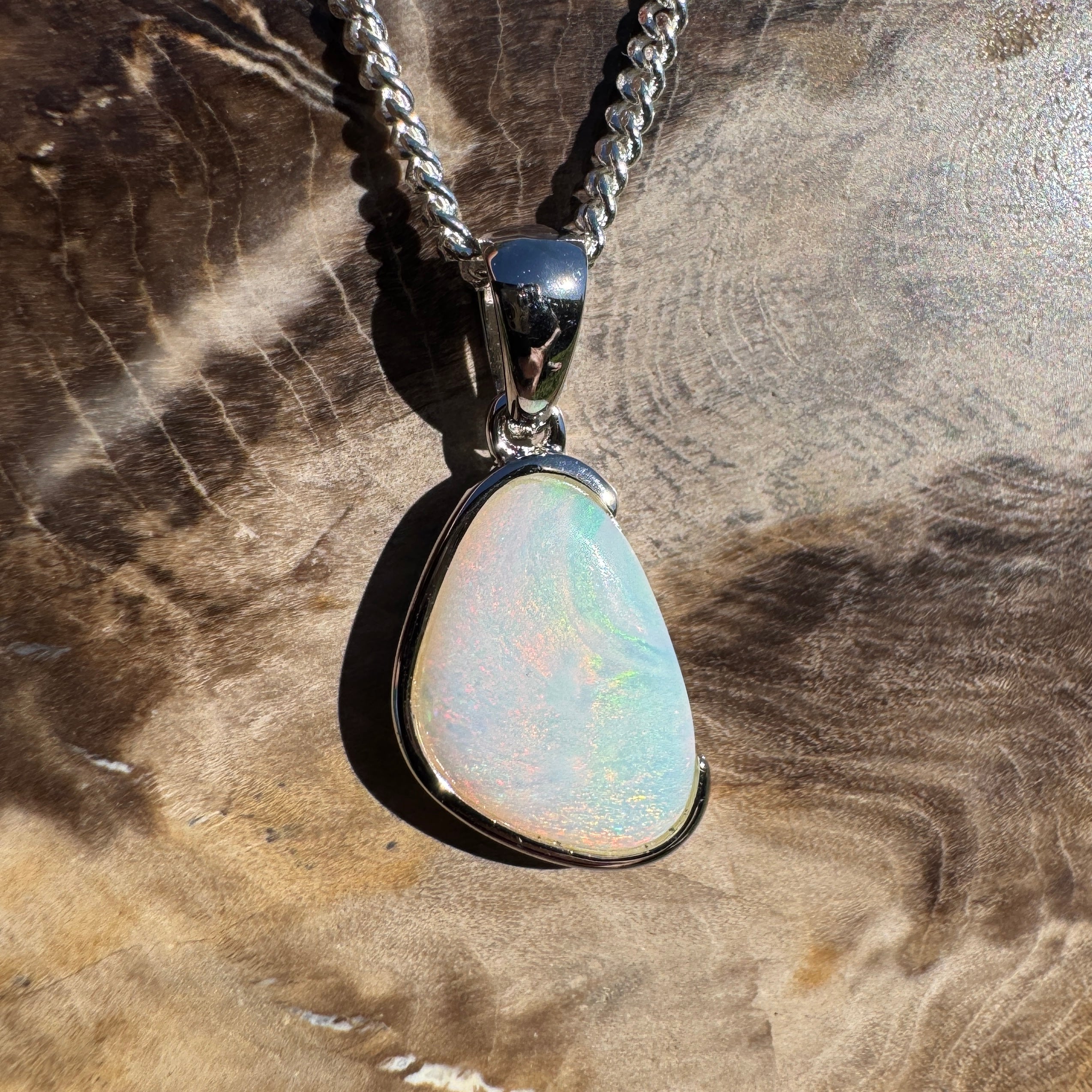 1.3ct Coober Pedy Opal Pendant Necklace ~ 'Fingal Head Flow' | 925 Sterling Silver | Solid Australian Opal