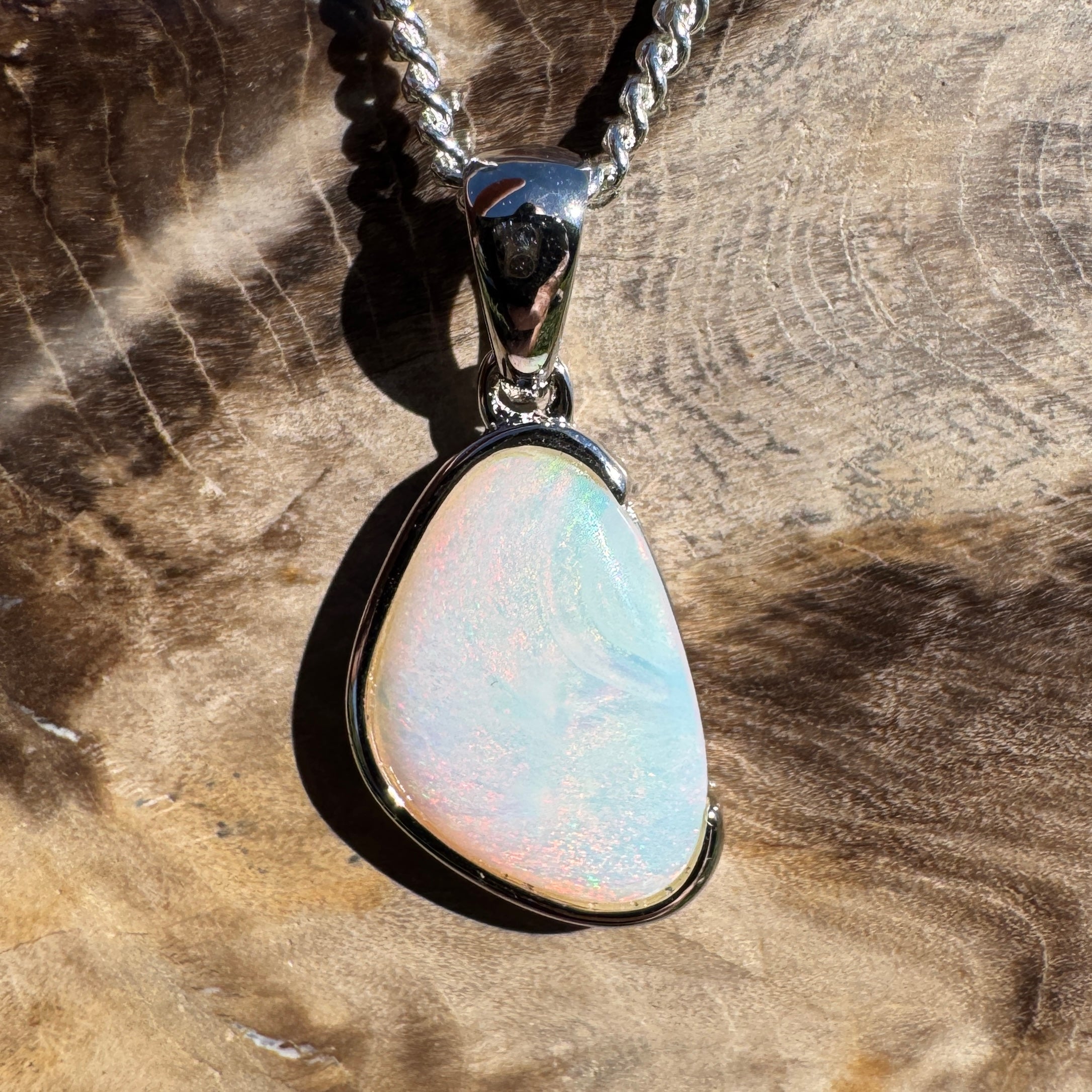 1.3ct Coober Pedy Opal Pendant Necklace ~ 'Fingal Head Flow' | 925 Sterling Silver | Solid Australian Opal