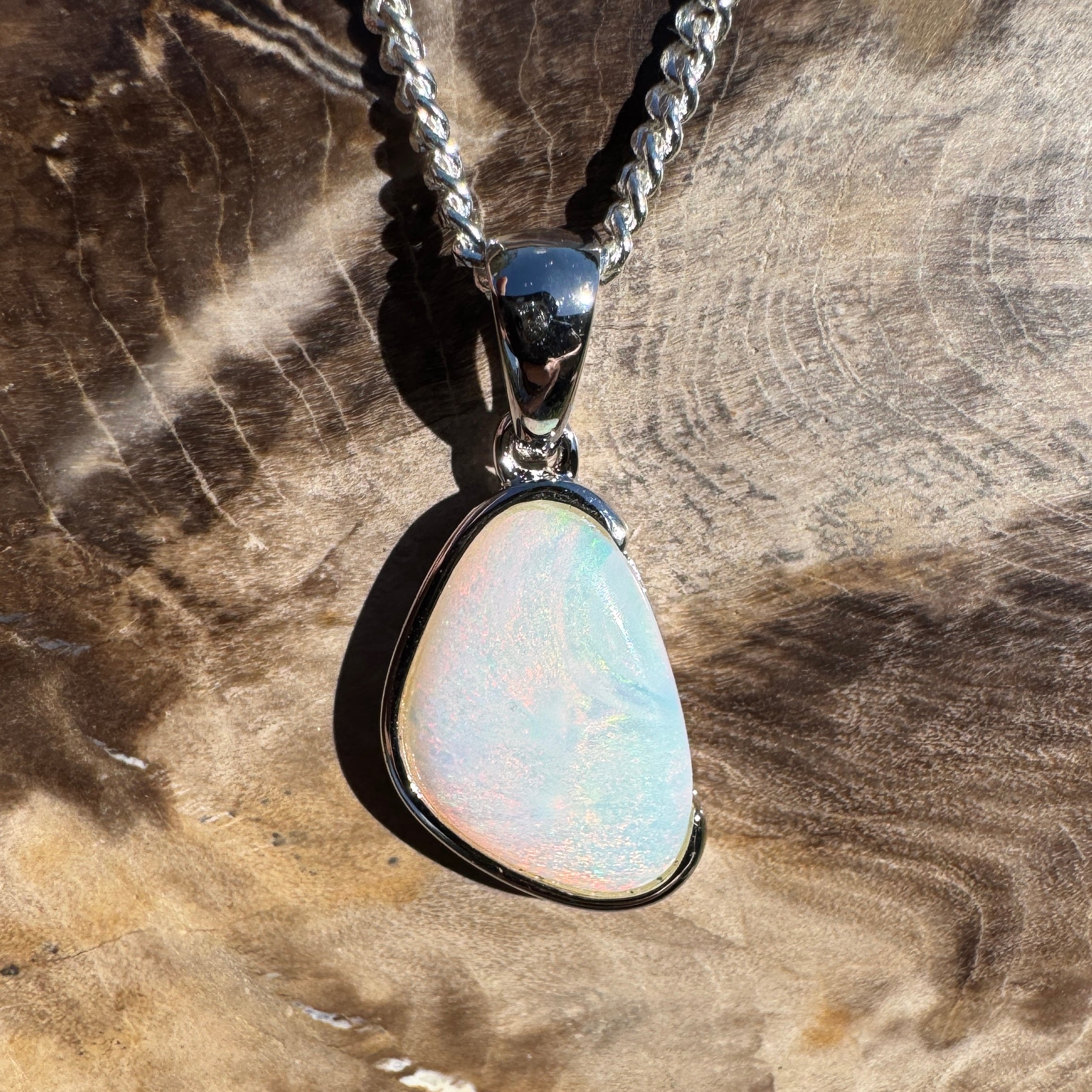1.3ct Coober Pedy Opal Pendant Necklace ~ 'Fingal Head Flow' | 925 Sterling Silver | Solid Australian Opal
