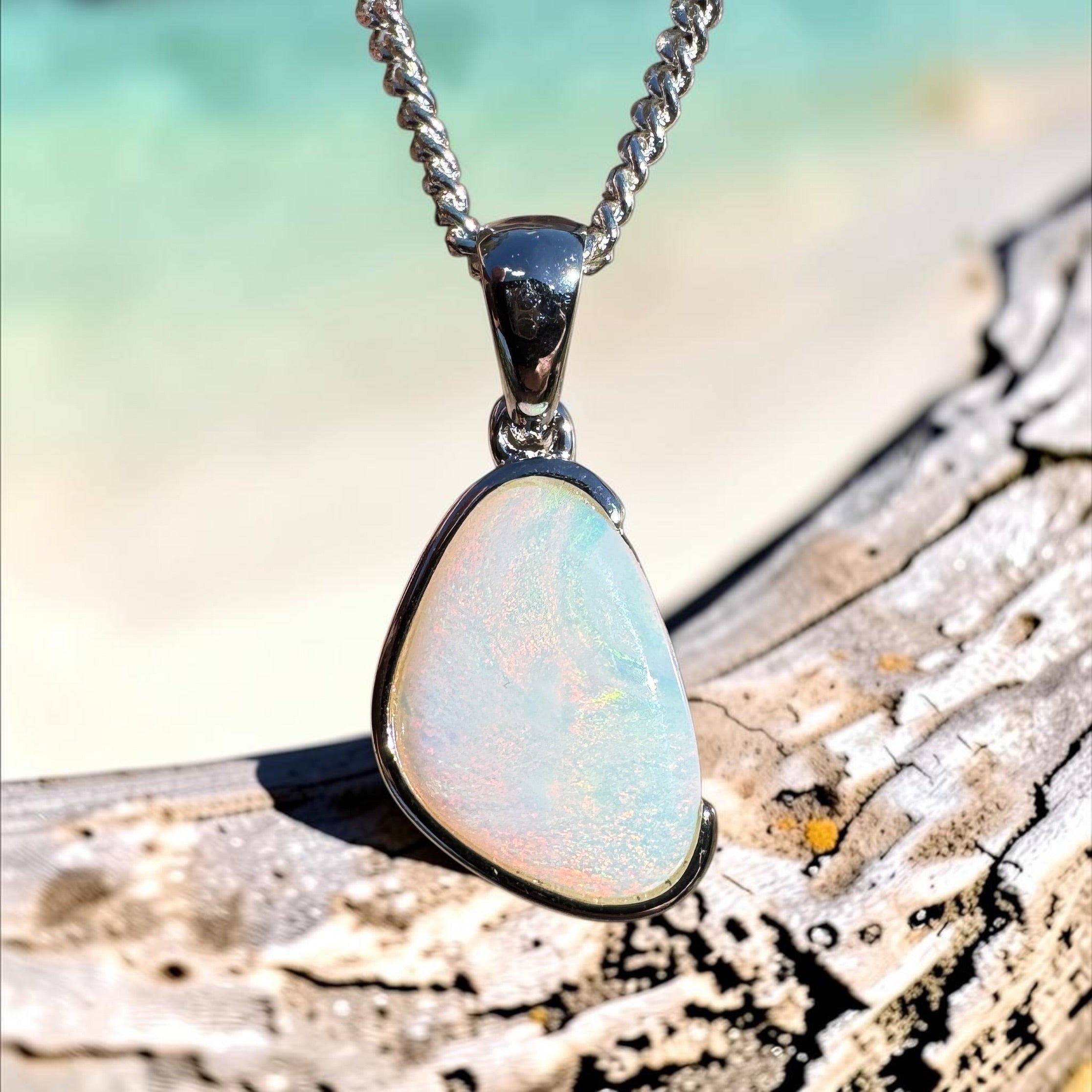 1.3ct Coober Pedy Opal Pendant Necklace ~ 'Fingal Head Flow' | 925 Sterling Silver | Solid Australian Opal