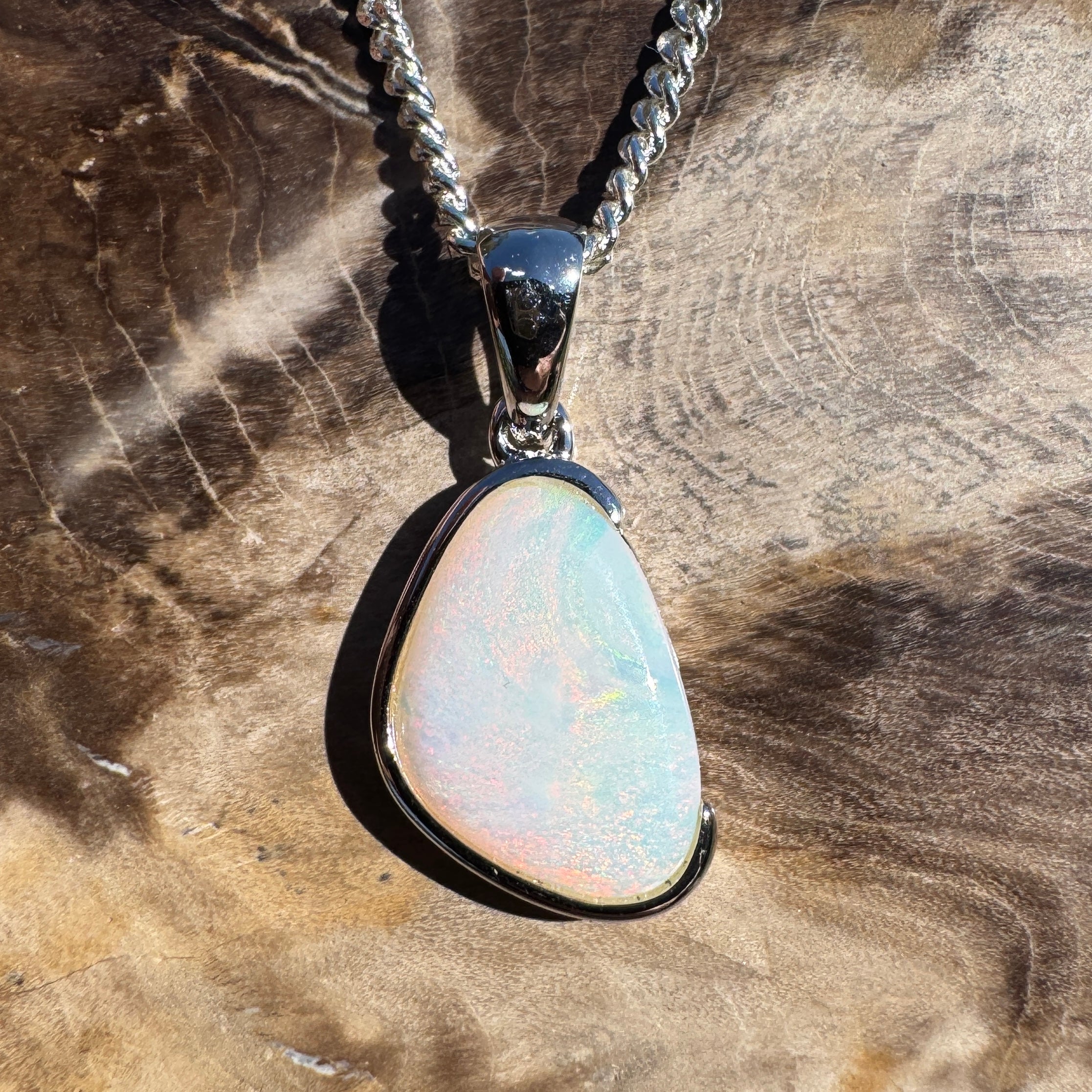 1.3ct Coober Pedy Opal Pendant Necklace ~ 'Fingal Head Flow' | 925 Sterling Silver | Solid Australian Opal