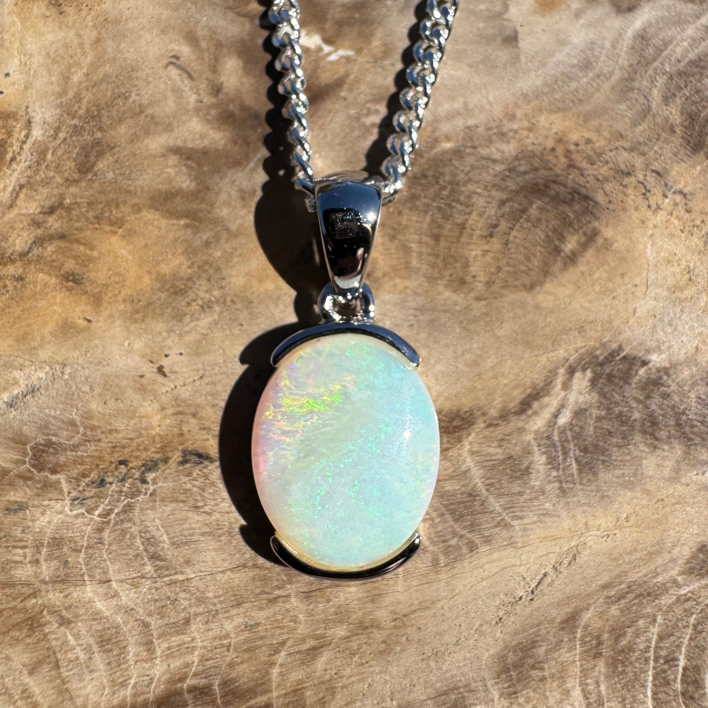 1.2ct Coober Pedy Opal Pendant Necklace ~ 'Crescent Head Blue' | 925 Sterling Silver | Solid Australian Opal