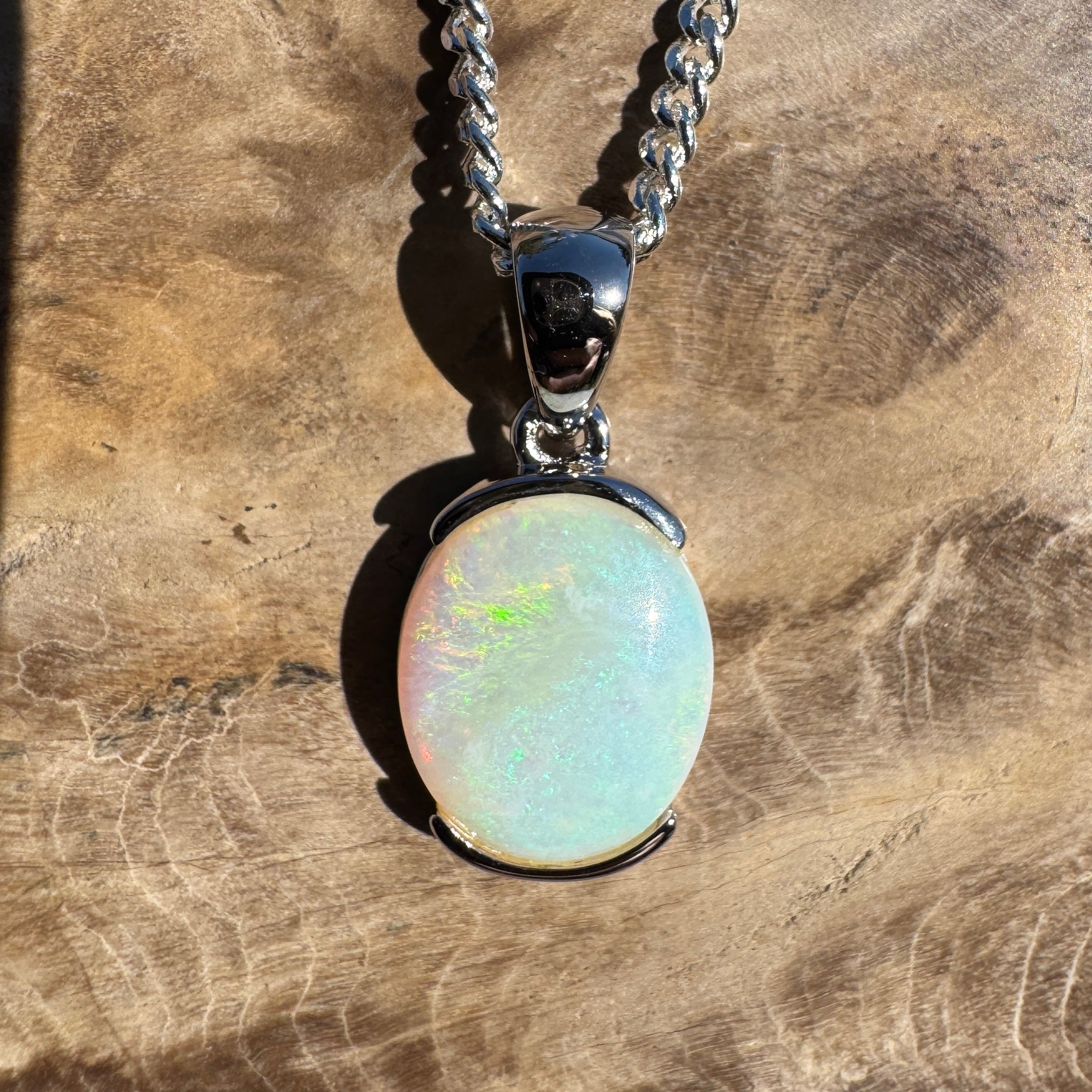 1.2ct Coober Pedy Opal Pendant Necklace ~ 'Crescent Head Blue' | 925 Sterling Silver | Solid Australian Opal