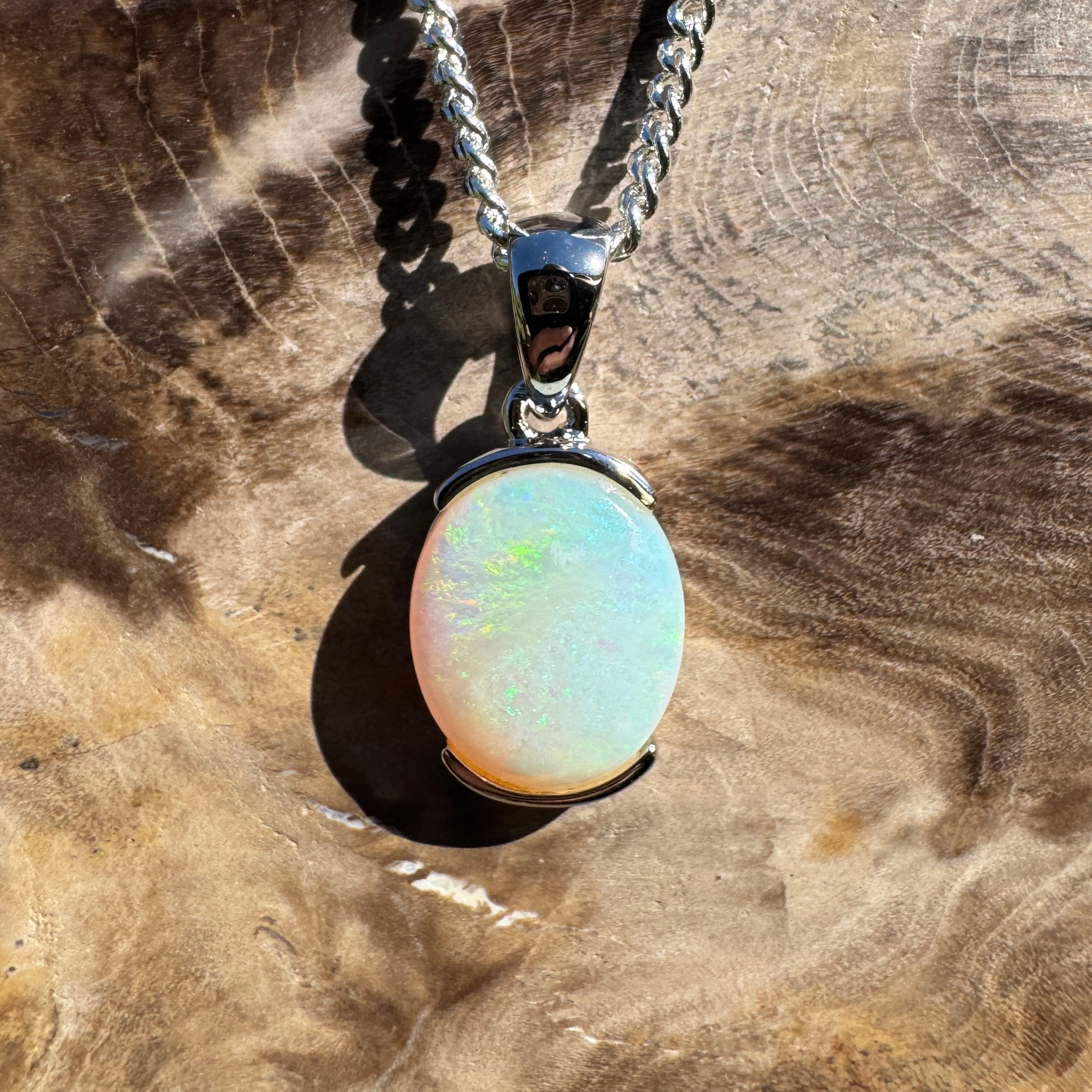 1.2ct Coober Pedy Opal Pendant Necklace ~ 'Crescent Head Blue' | 925 Sterling Silver | Solid Australian Opal