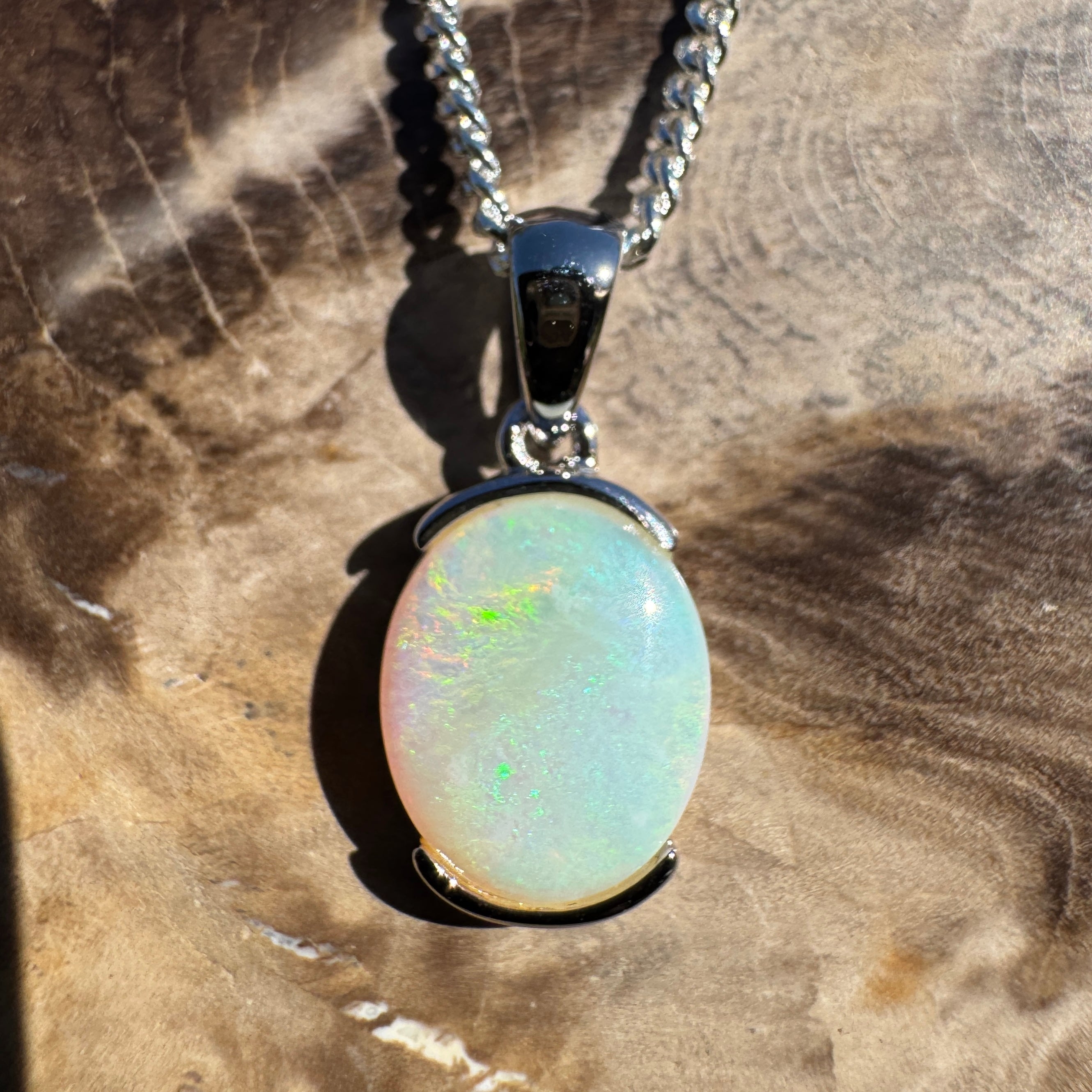 1.2ct Coober Pedy Opal Pendant Necklace ~ 'Crescent Head Blue' | 925 Sterling Silver | Solid Australian Opal
