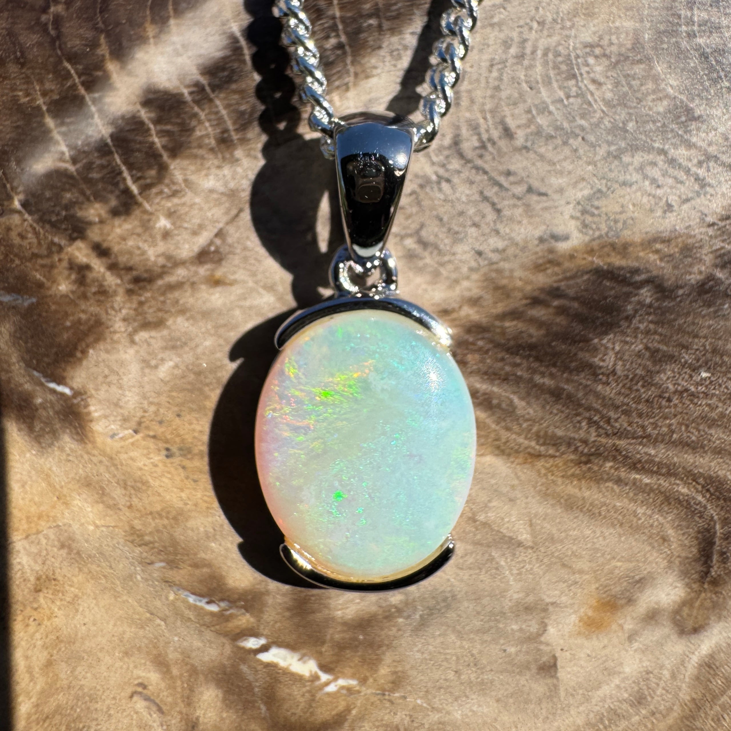 1.2ct Coober Pedy Opal Pendant Necklace ~ 'Crescent Head Blue' | 925 Sterling Silver | Solid Australian Opal