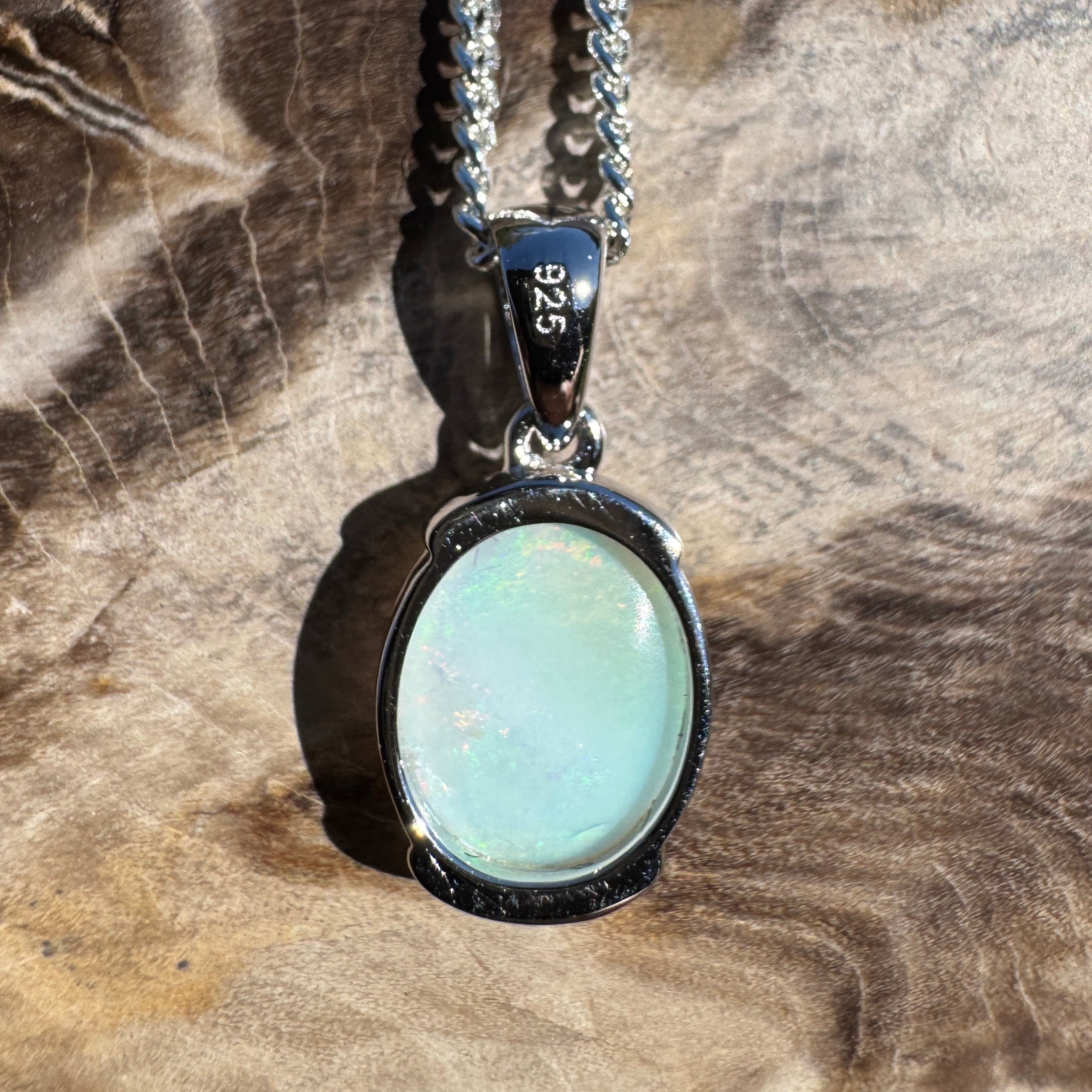1.2ct Coober Pedy Opal Pendant Necklace ~ 'Crescent Head Blue' | 925 Sterling Silver | Solid Australian Opal