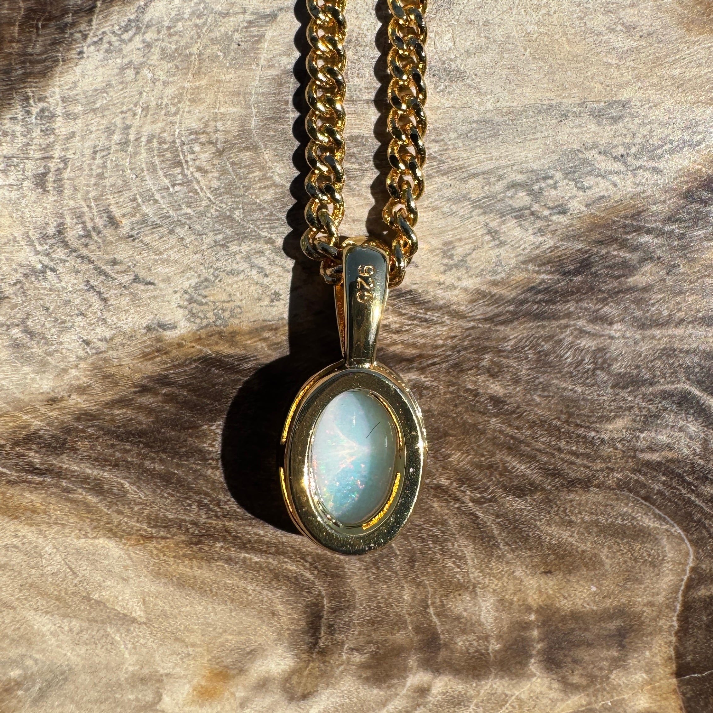 0.8ct Coober Pedy Opal Pendant Necklace ~ 'Point Lookout Glow' | Yellow Gold Coated 925 Sterling Silver | Solid Australian Opal
