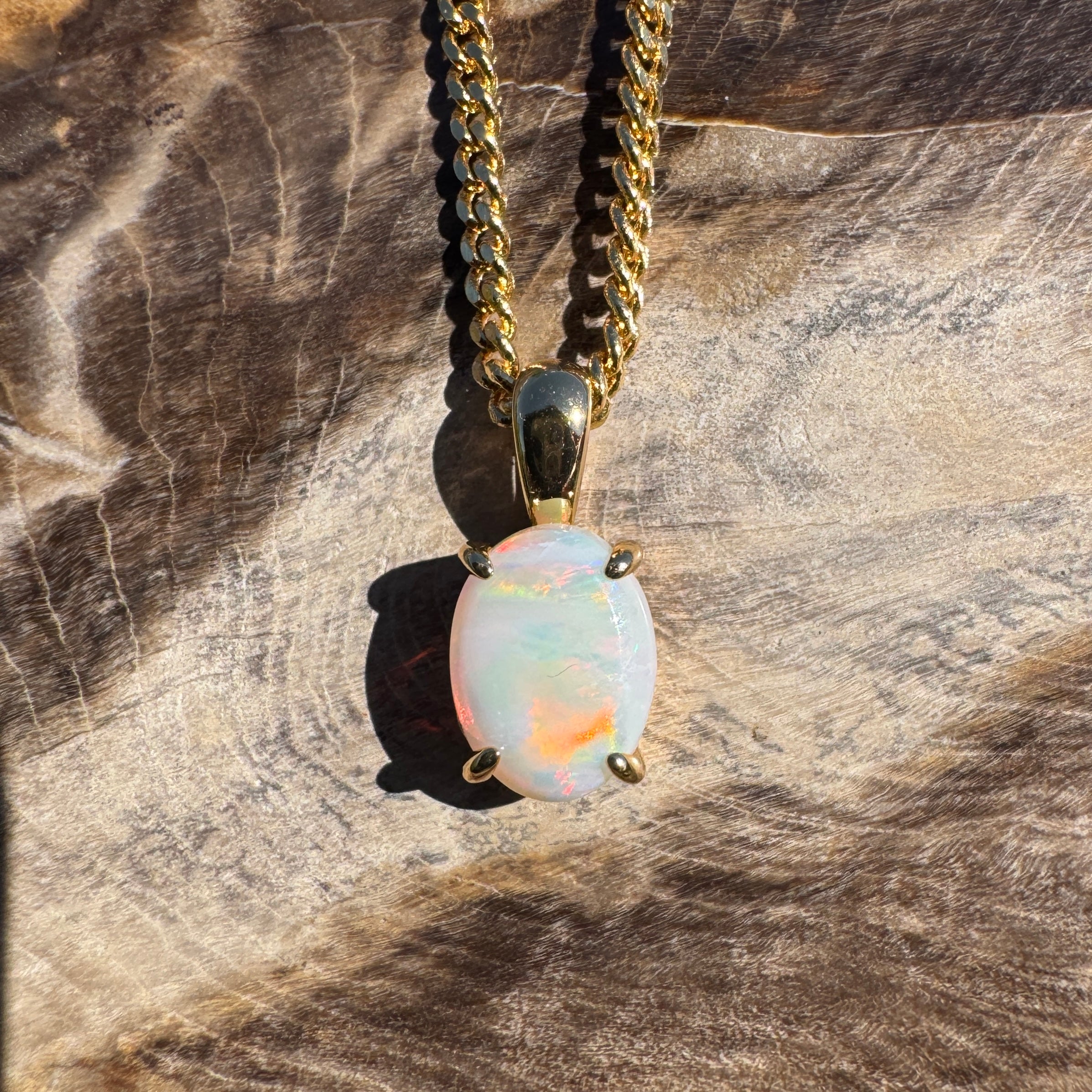 1ct Coober Pedy Opal Pendant Necklace ~ 'Sunshine Beach Gold' | Yellow Gold Coated 925 Sterling Silver | Solid Australian Opal