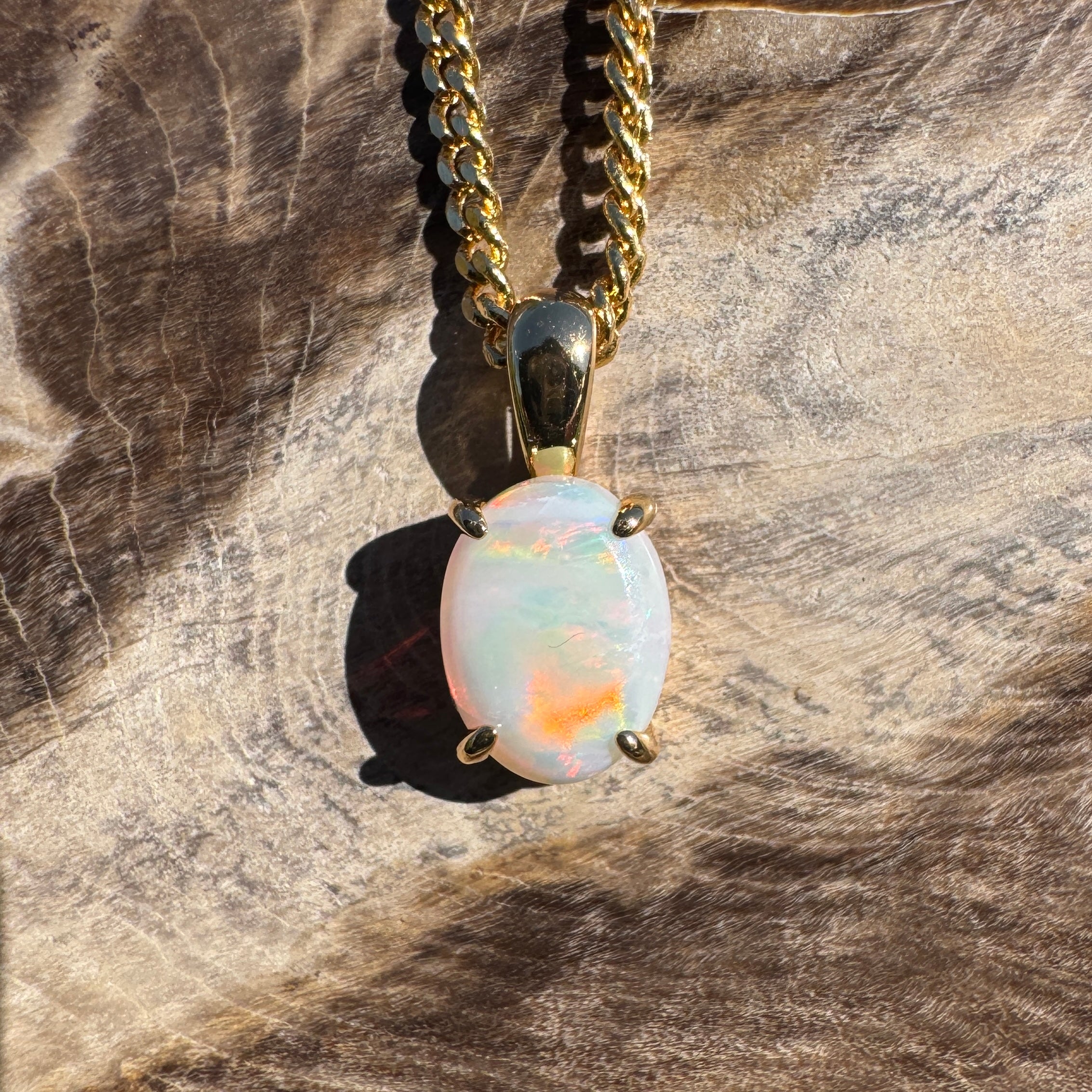 1ct Coober Pedy Opal Pendant Necklace ~ 'Sunshine Beach Gold' | Yellow Gold Coated 925 Sterling Silver | Solid Australian Opal