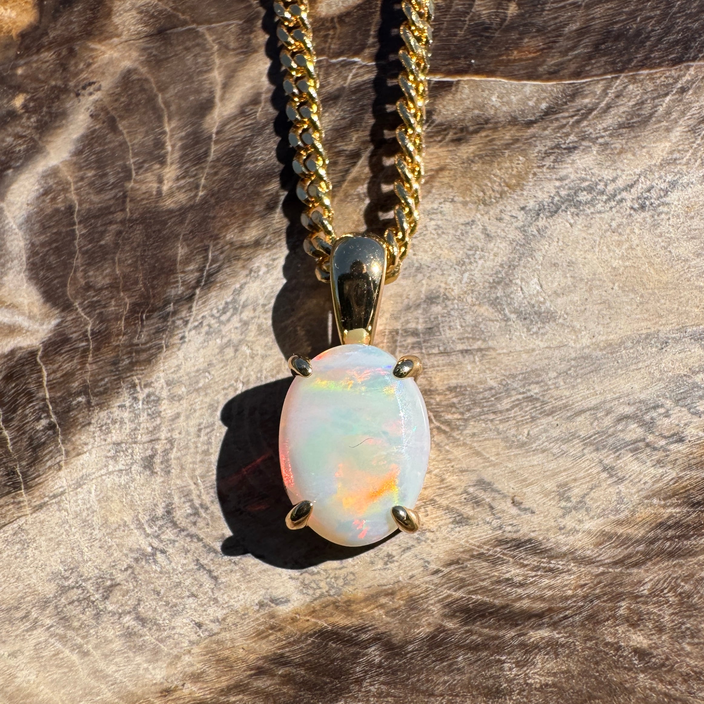 1ct Coober Pedy Opal Pendant Necklace ~ 'Sunshine Beach Gold' | Yellow Gold Coated 925 Sterling Silver | Solid Australian Opal