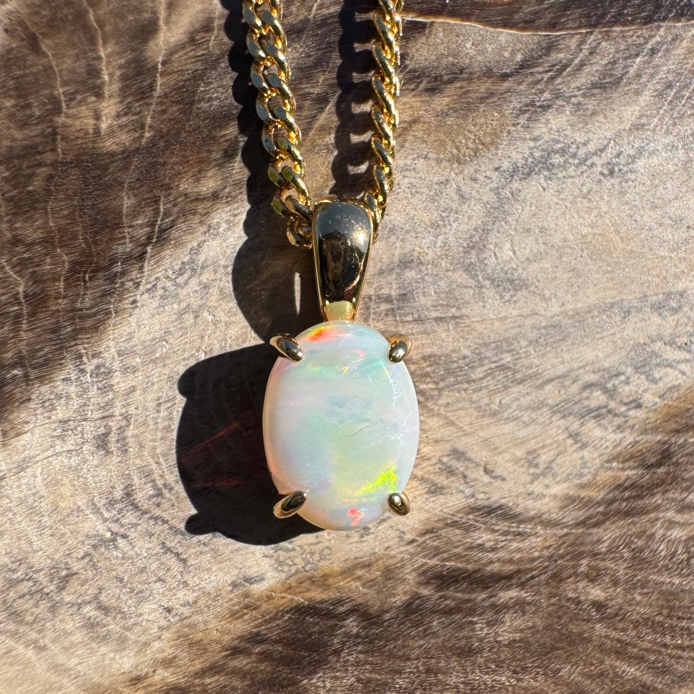 1ct Coober Pedy Opal Pendant Necklace ~ 'Sunshine Beach Gold' | Yellow Gold Coated 925 Sterling Silver | Solid Australian Opal