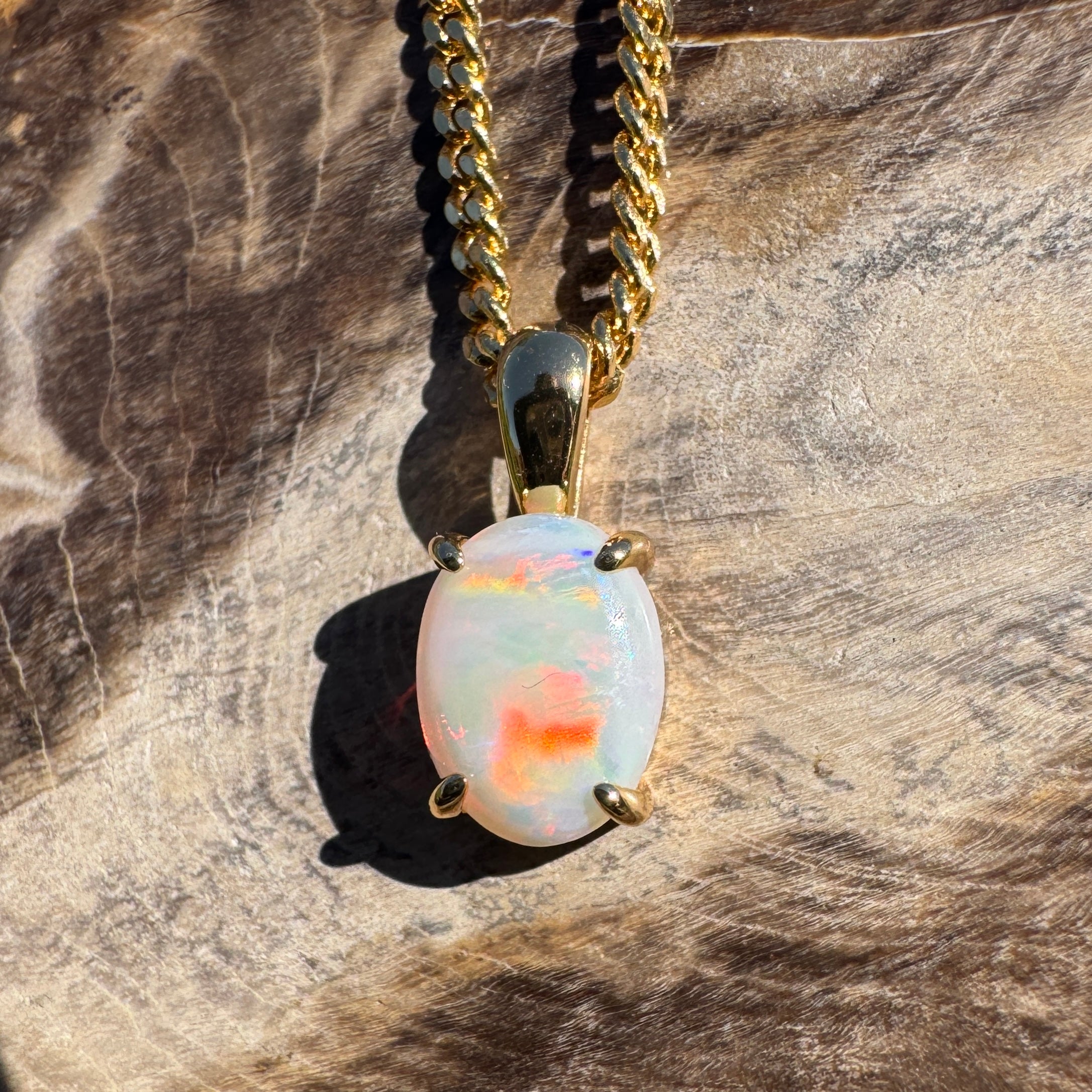 1ct Coober Pedy Opal Pendant Necklace ~ 'Sunshine Beach Gold' | Yellow Gold Coated 925 Sterling Silver | Solid Australian Opal