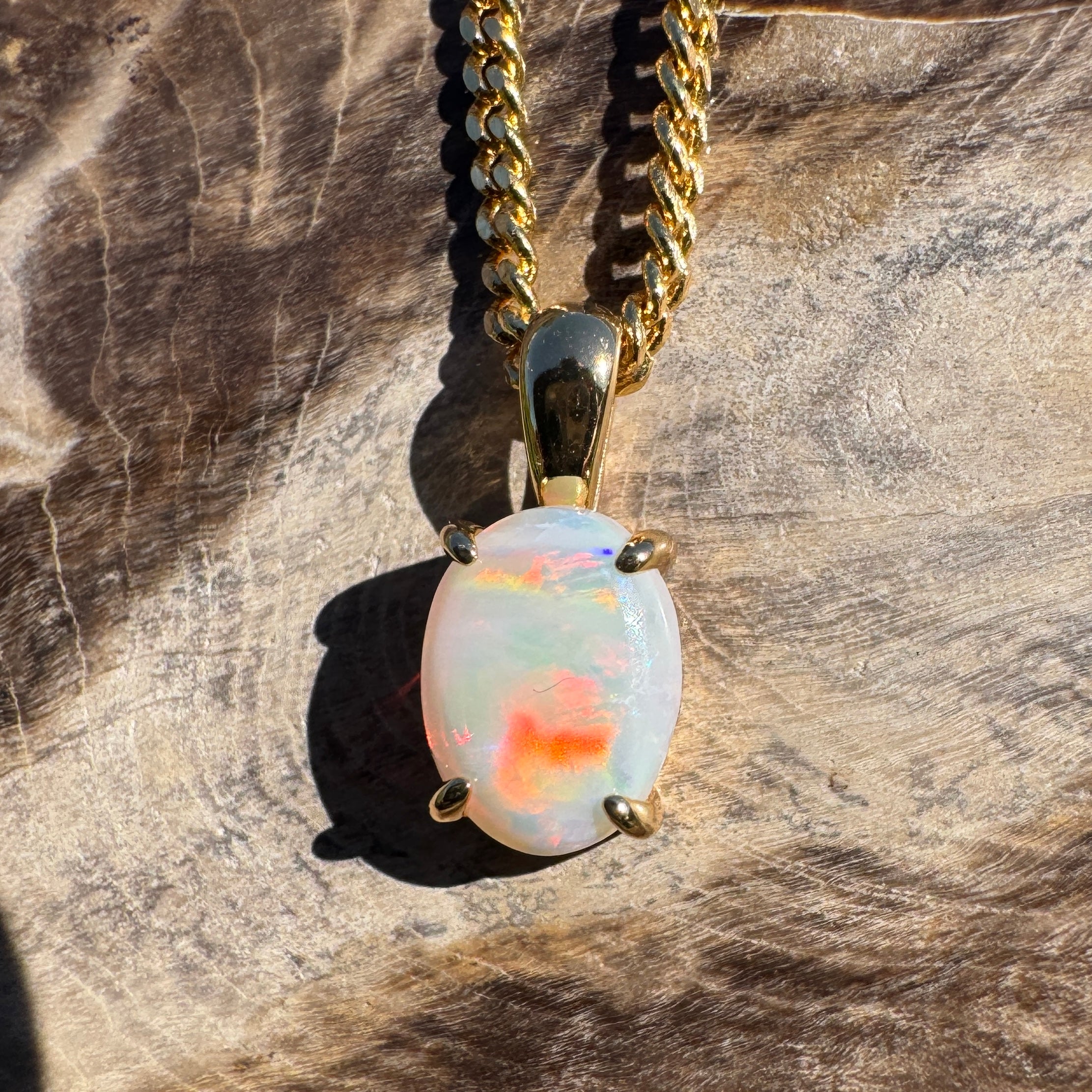 1ct Coober Pedy Opal Pendant Necklace ~ 'Sunshine Beach Gold' | Yellow Gold Coated 925 Sterling Silver | Solid Australian Opal