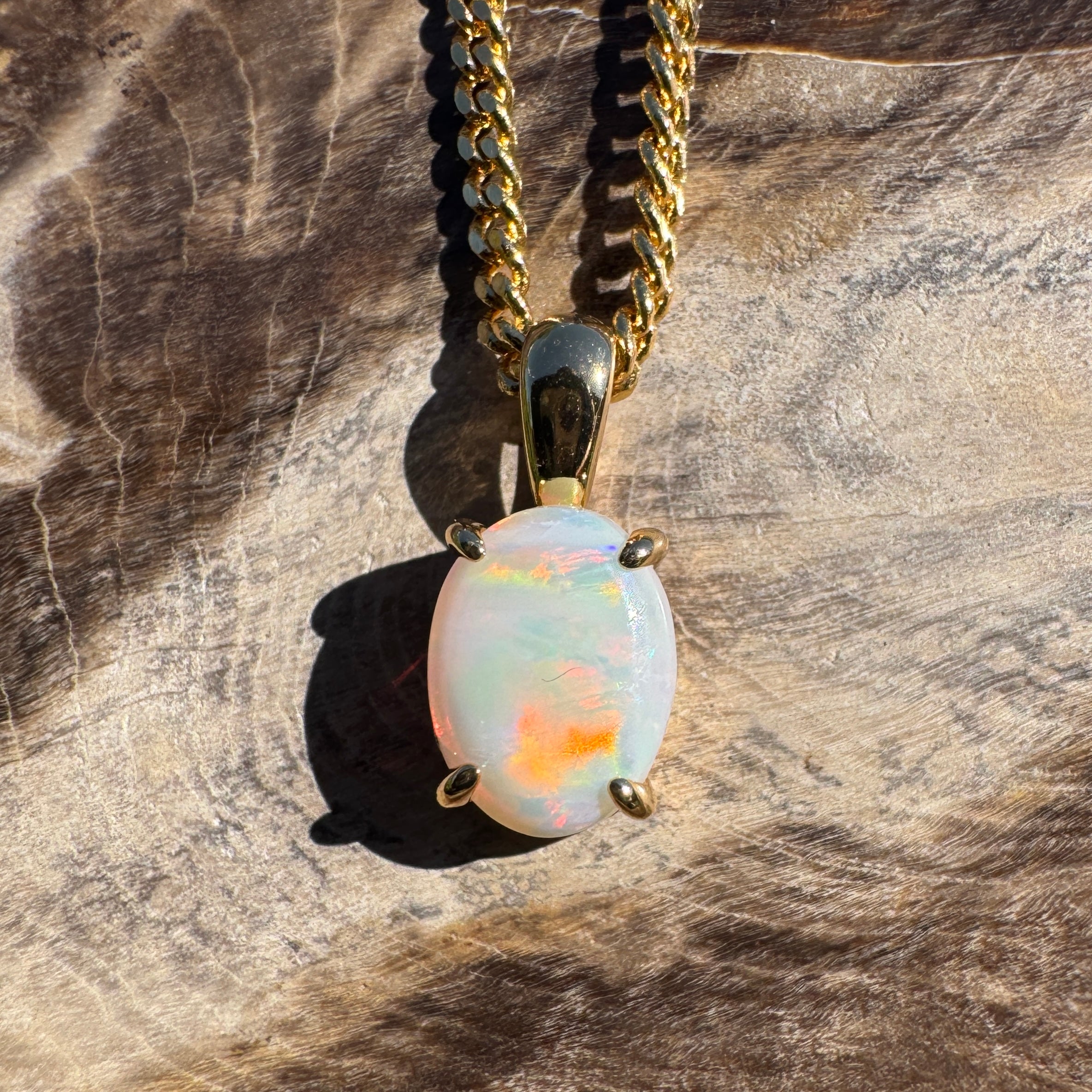 1ct Coober Pedy Opal Pendant Necklace ~ 'Sunshine Beach Gold' | Yellow Gold Coated 925 Sterling Silver | Solid Australian Opal