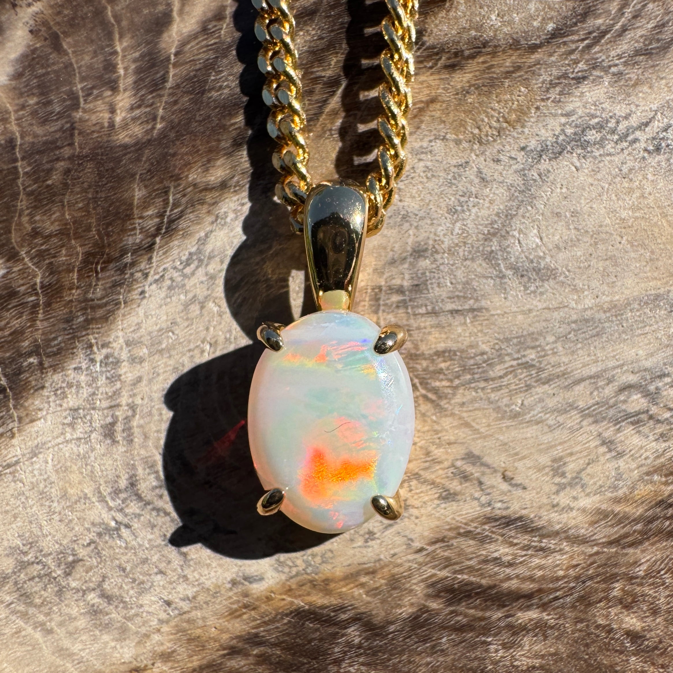 1ct Coober Pedy Opal Pendant Necklace ~ 'Sunshine Beach Gold' | Yellow Gold Coated 925 Sterling Silver | Solid Australian Opal