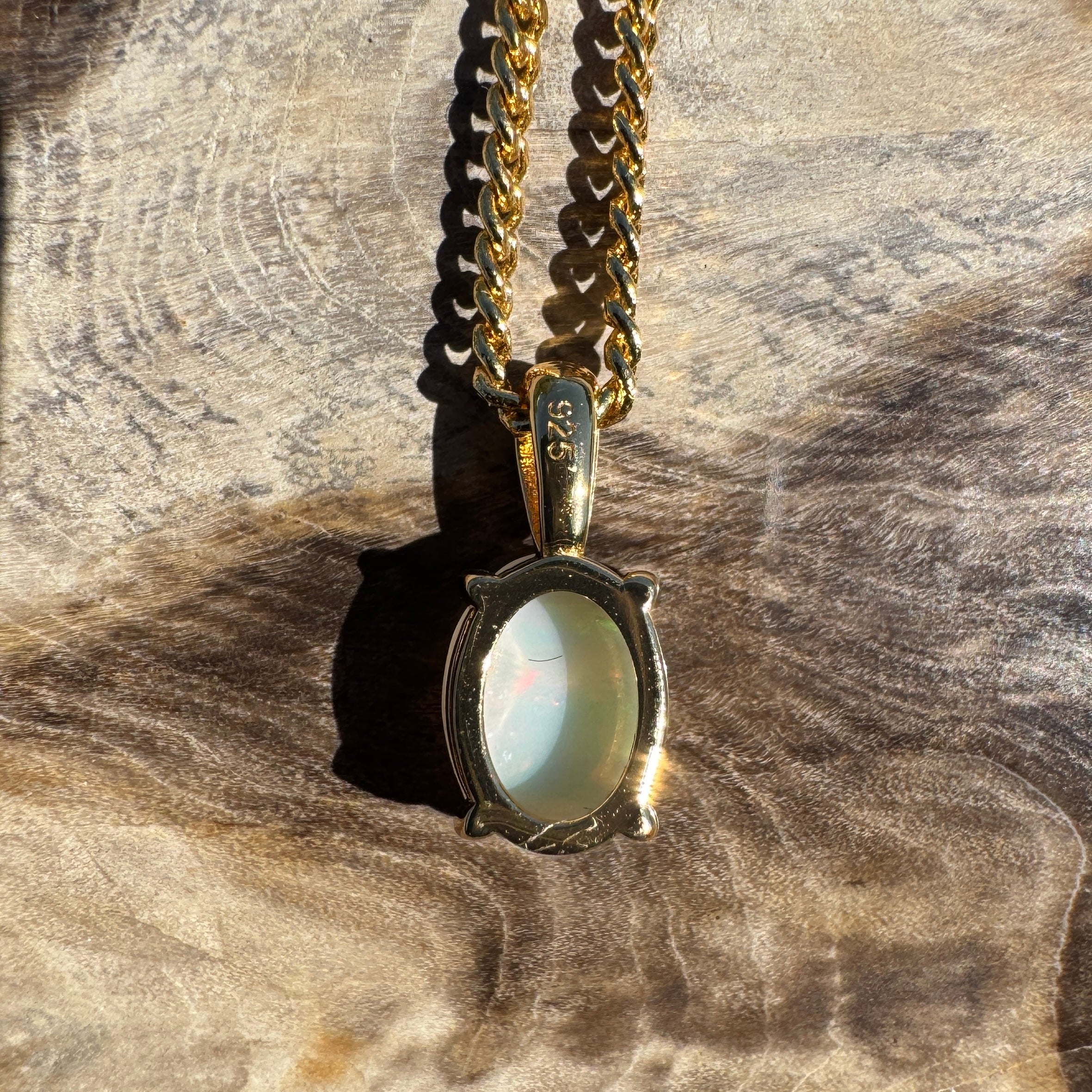 1ct Coober Pedy Opal Pendant Necklace ~ 'Sunshine Beach Gold' | Yellow Gold Coated 925 Sterling Silver | Solid Australian Opal