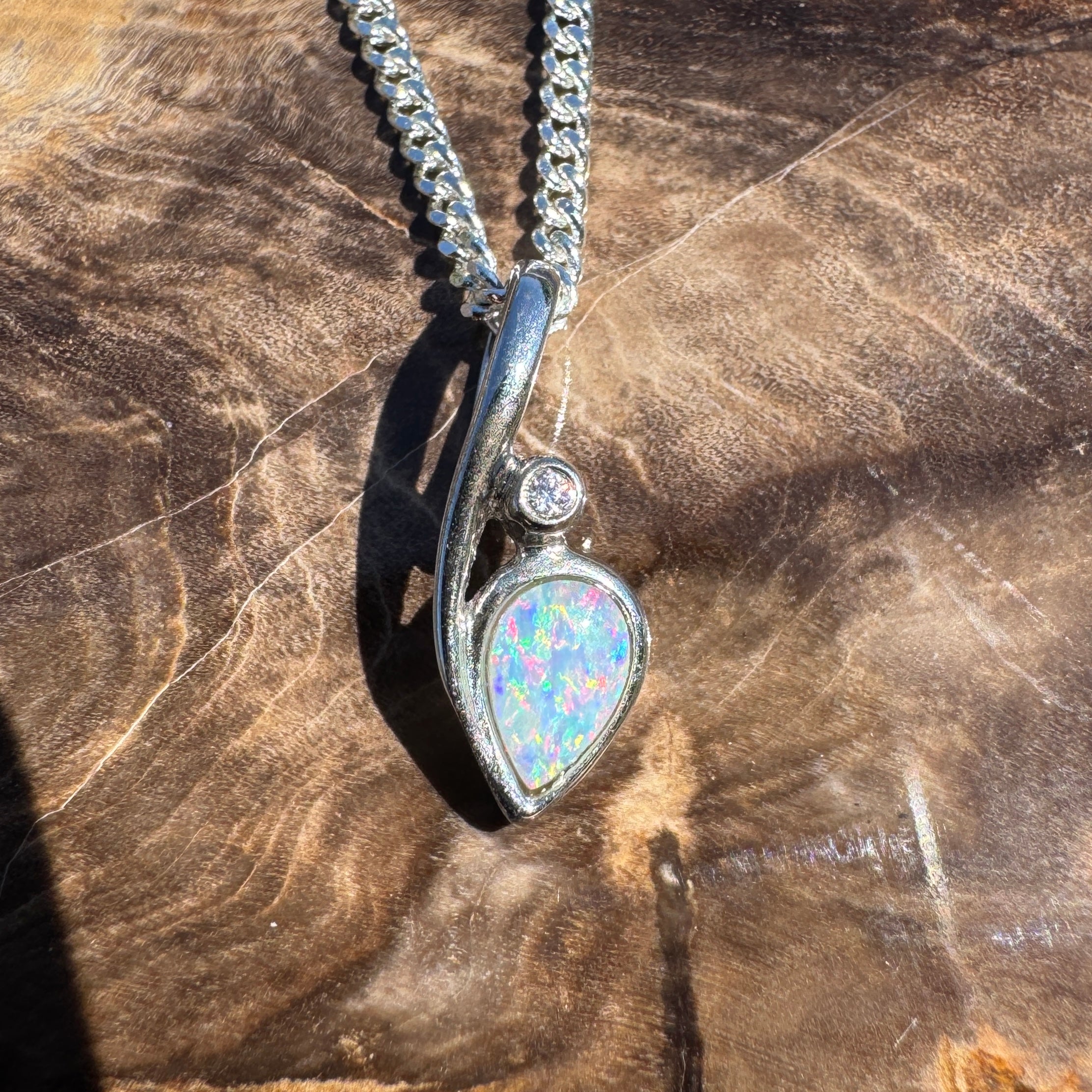 0.3ct Coober Pedy Opal Pendant Necklace ~ 'Rainbow Beach Spectrum' | 925 Sterling Silver | Solid Australian Opal