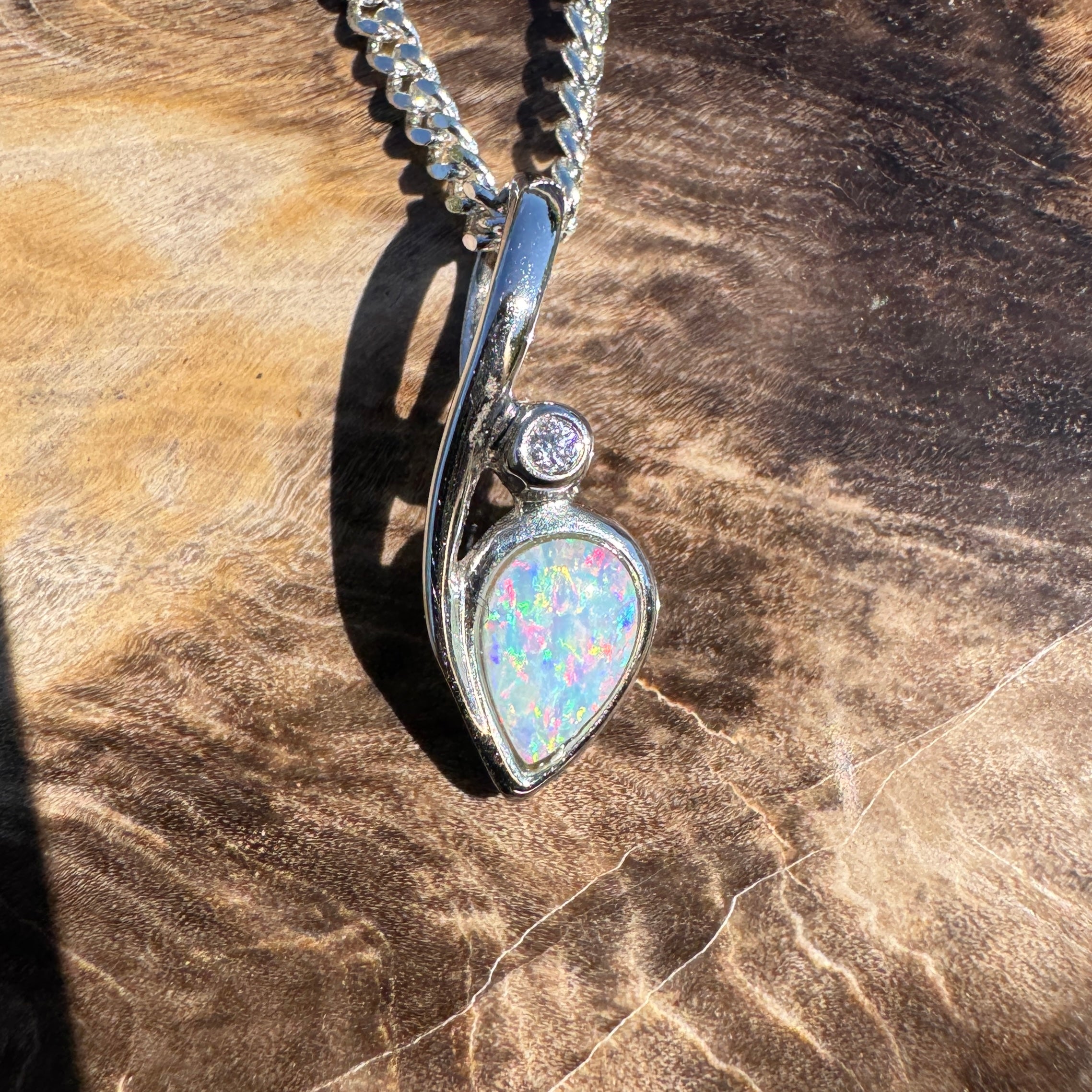 0.3ct Coober Pedy Opal Pendant Necklace ~ 'Rainbow Beach Spectrum' | 925 Sterling Silver | Solid Australian Opal