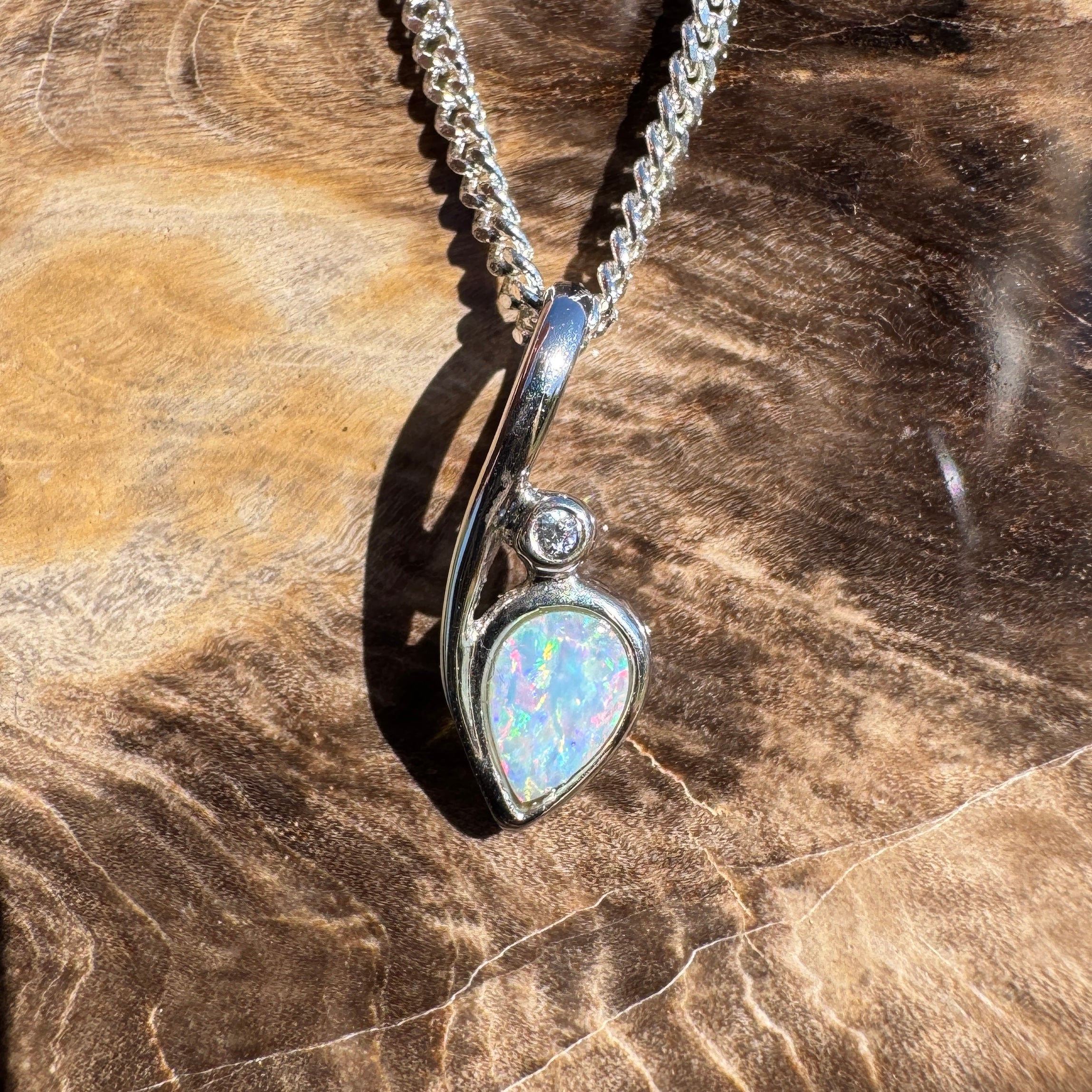 0.3ct Coober Pedy Opal Pendant Necklace ~ 'Rainbow Beach Spectrum' | 925 Sterling Silver | Solid Australian Opal