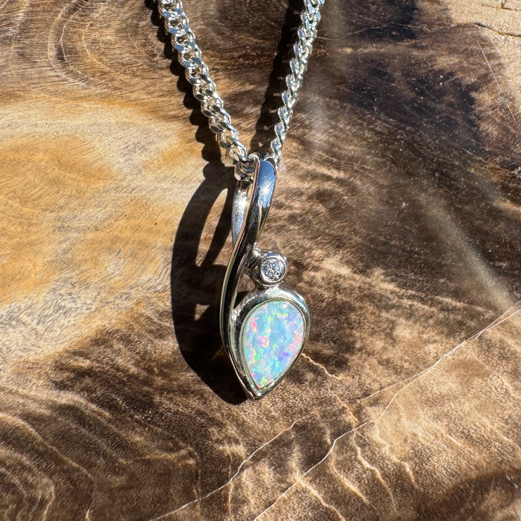 0.3ct Coober Pedy Opal Pendant Necklace ~ 'Rainbow Beach Spectrum' | 925 Sterling Silver | Solid Australian Opal