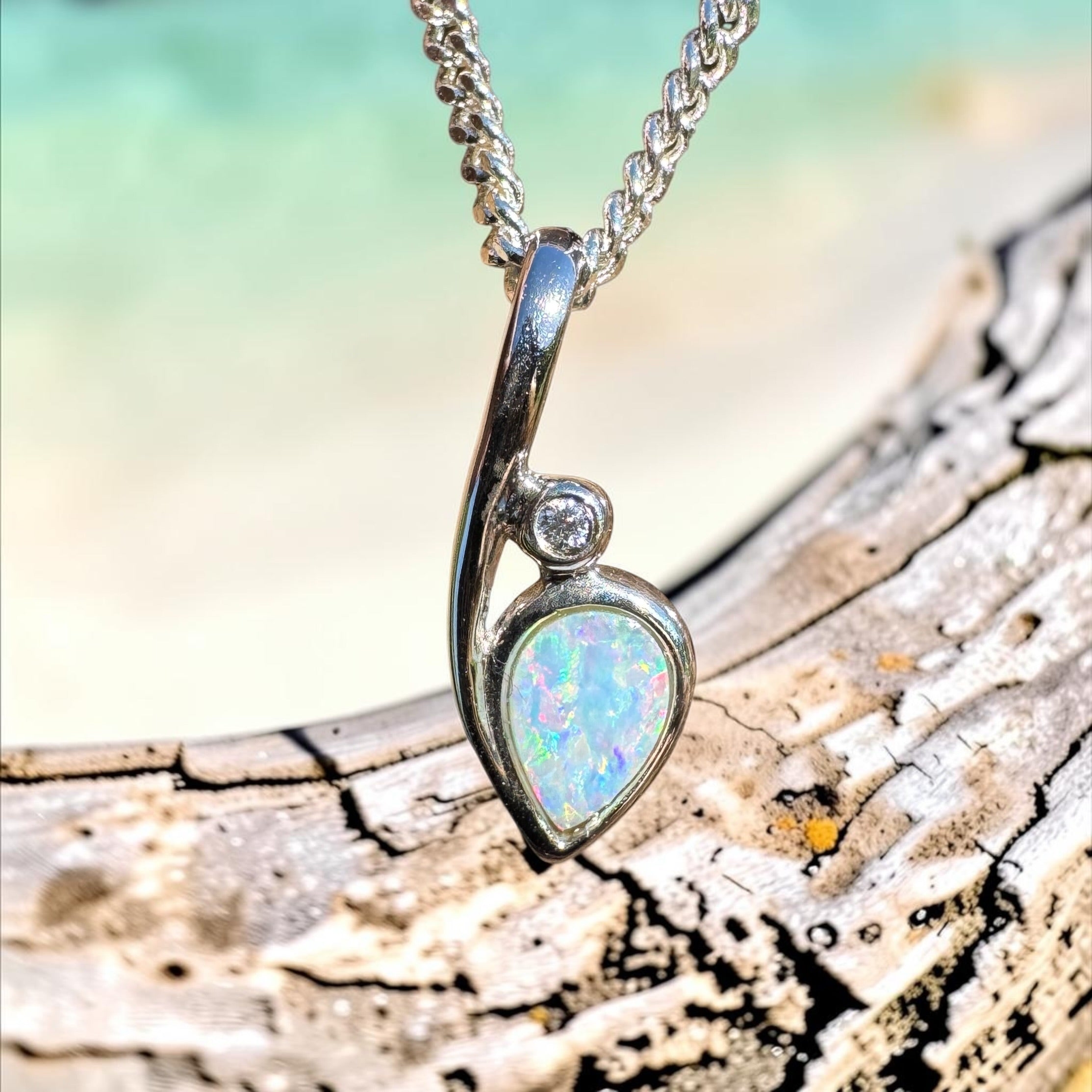 0.3ct Coober Pedy Opal Pendant Necklace ~ 'Rainbow Beach Spectrum' | 925 Sterling Silver | Solid Australian Opal