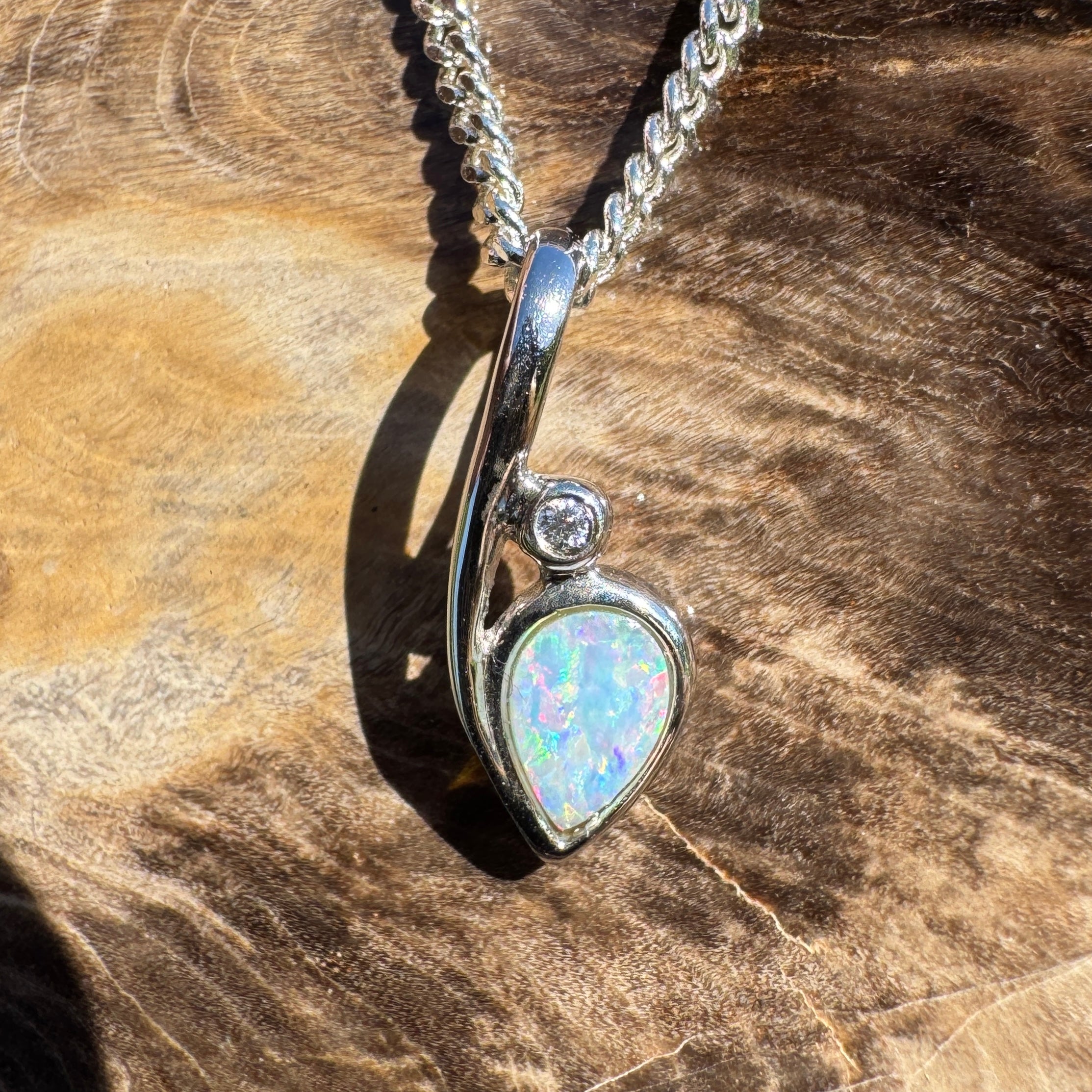 0.3ct Coober Pedy Opal Pendant Necklace ~ 'Rainbow Beach Spectrum' | 925 Sterling Silver | Solid Australian Opal