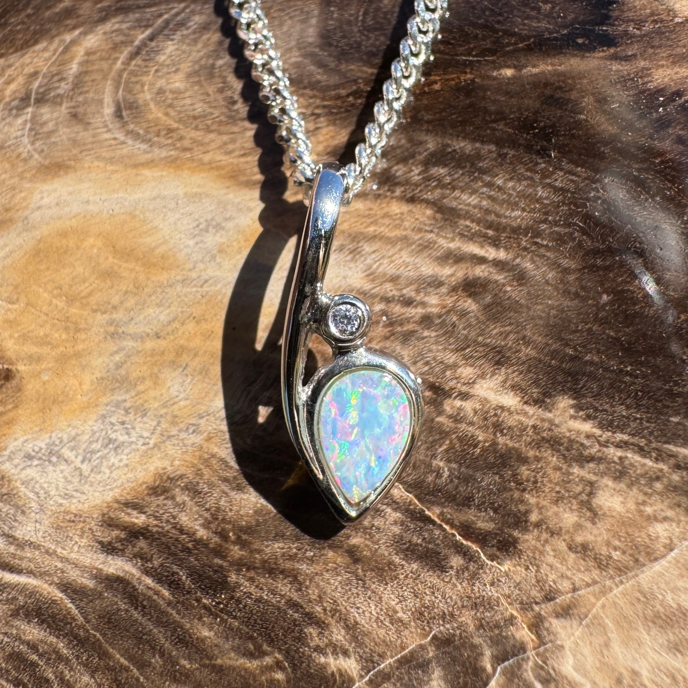 0.3ct Coober Pedy Opal Pendant Necklace ~ 'Rainbow Beach Spectrum' | 925 Sterling Silver | Solid Australian Opal