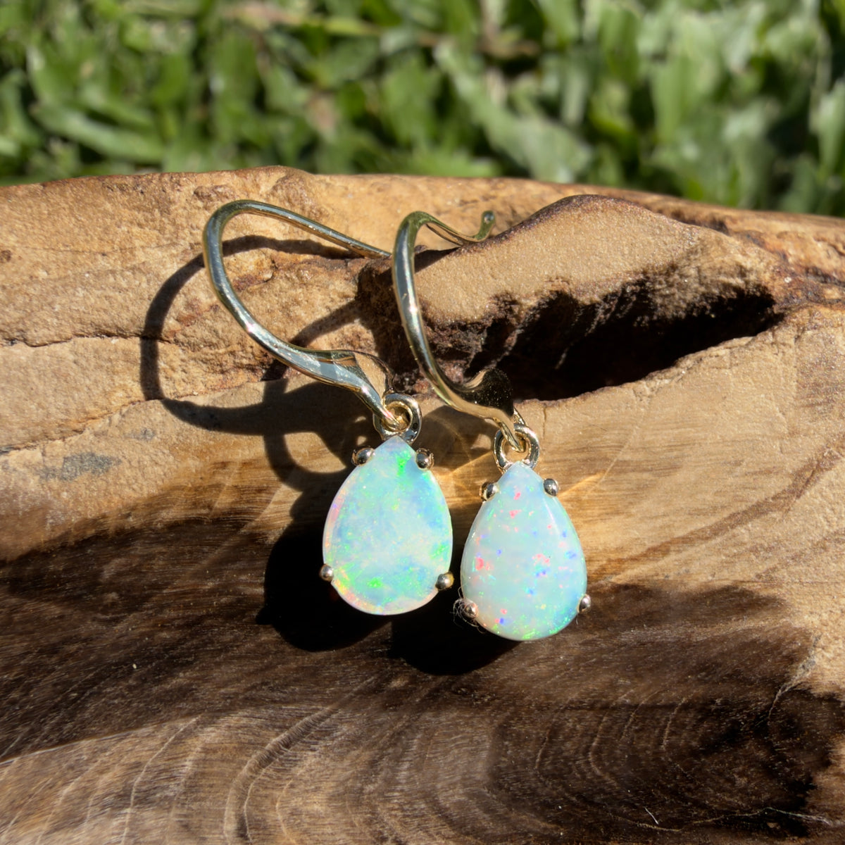 1.2ct Coober Pedy Opal Hook Earrings ~ 'Hill End Drops' | 9ct Yellow Gold | Solid Australian Opal