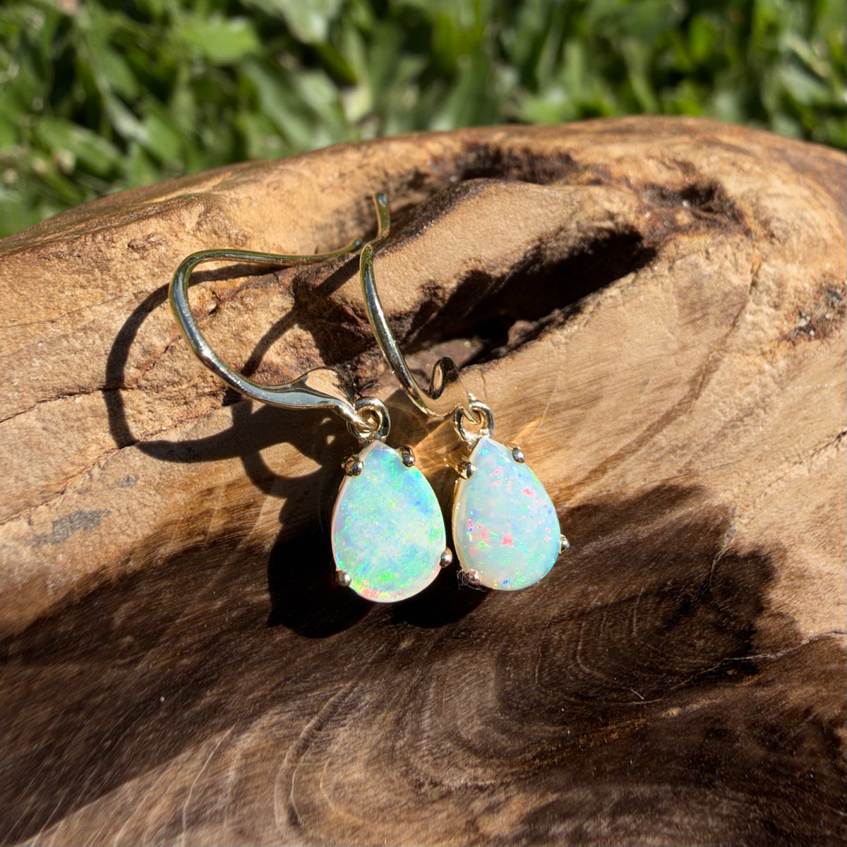 1.2ct Coober Pedy Opal Hook Earrings ~ 'Hill End Drops' | 9ct Yellow Gold | Solid Australian Opal