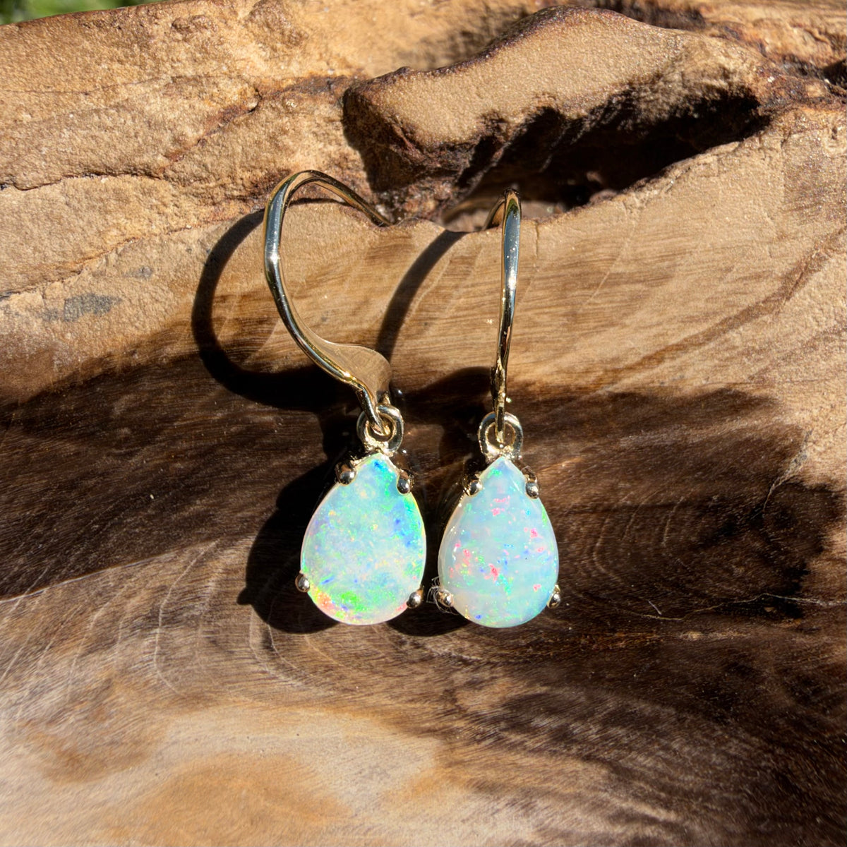 1.2ct Coober Pedy Opal Hook Earrings ~ 'Hill End Drops' | 9ct Yellow Gold | Solid Australian Opal