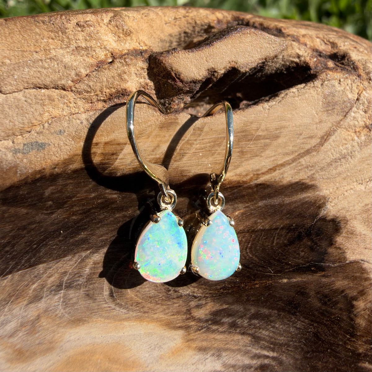 1.2ct Coober Pedy Opal Hook Earrings ~ 'Hill End Drops' | 9ct Yellow Gold | Solid Australian Opal