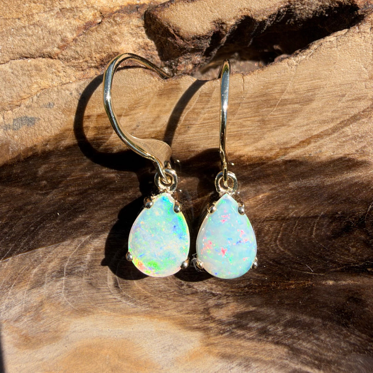 1.2ct Coober Pedy Opal Hook Earrings ~ 'Hill End Drops' | 9ct Yellow Gold | Solid Australian Opal