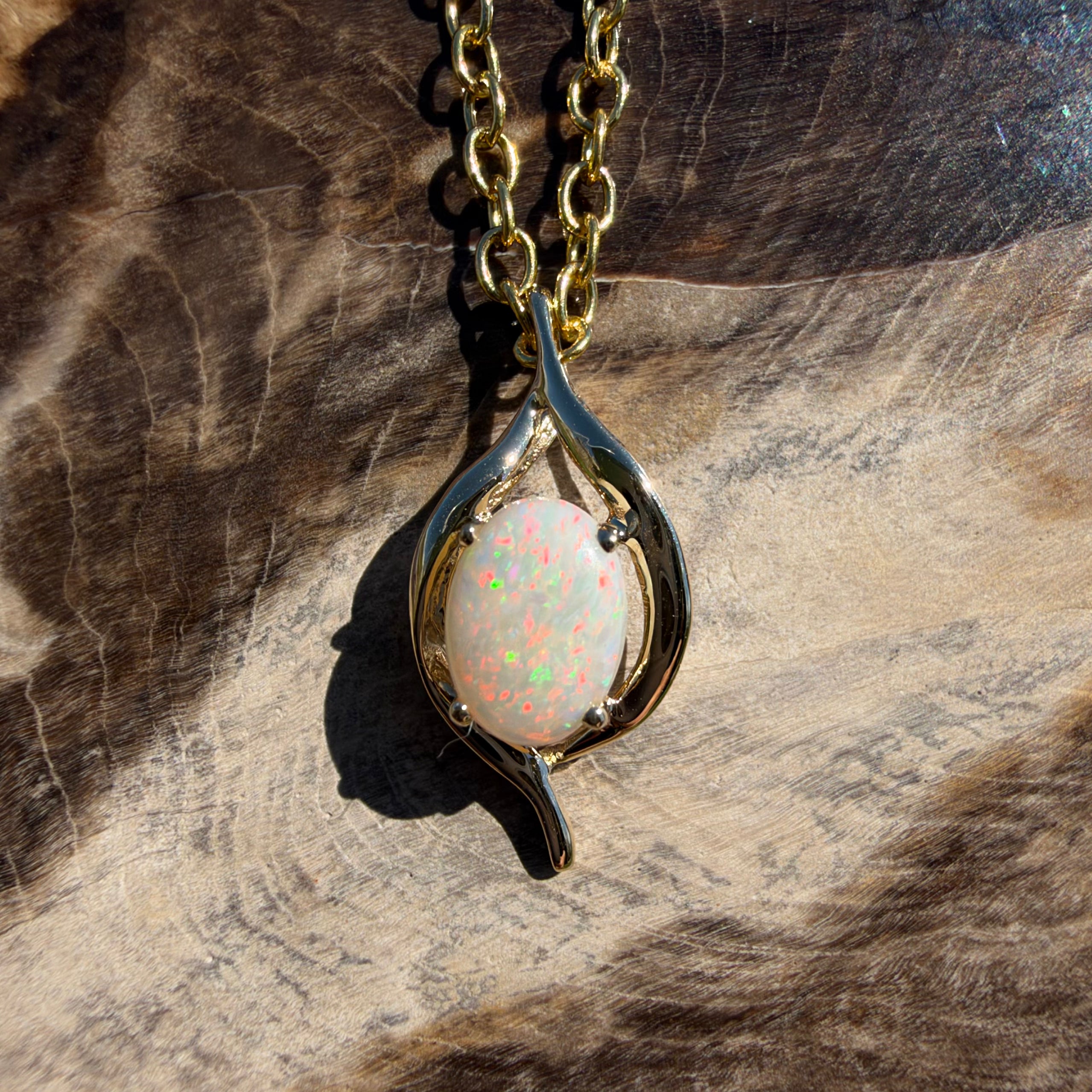 0.6ct Coober Pedy Opal Pendant Necklace ~ 'Kalgoorlie Golden Glow' | 9ct Yellow Gold | Solid Australian Opal