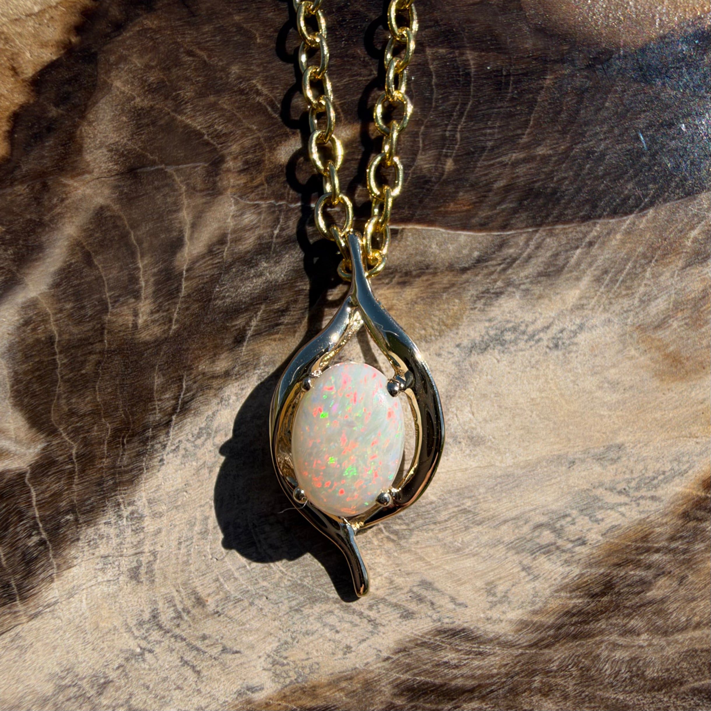 0.6ct Coober Pedy Opal Pendant Necklace ~ 'Kalgoorlie Golden Glow' | 9ct Yellow Gold | Solid Australian Opal