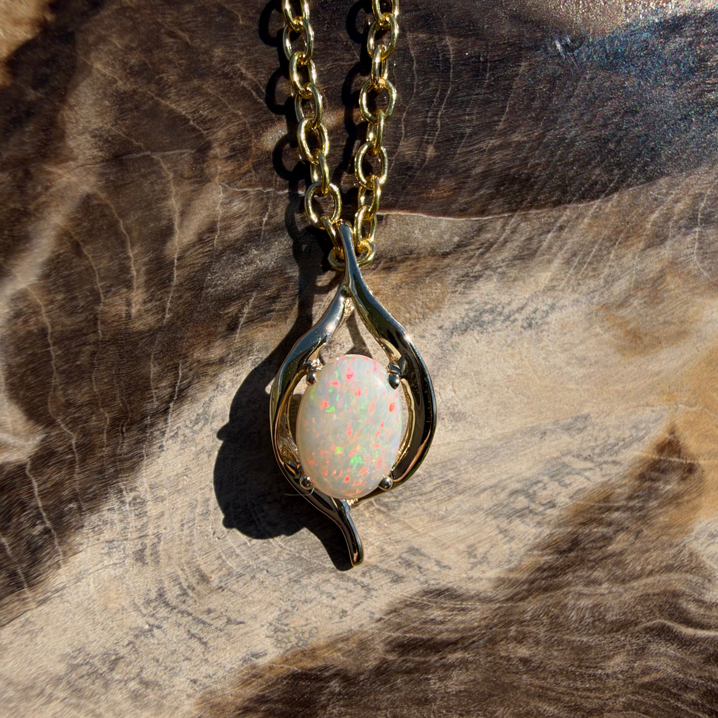 0.6ct Coober Pedy Opal Pendant Necklace ~ 'Kalgoorlie Golden Glow' | 9ct Yellow Gold | Solid Australian Opal