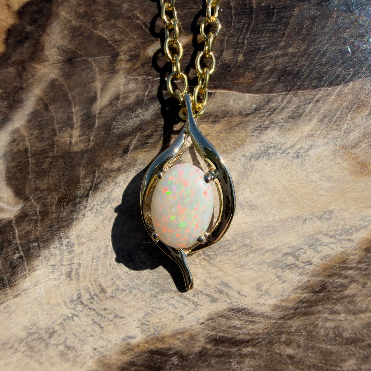 0.6ct Coober Pedy Opal Pendant Necklace ~ 'Kalgoorlie Golden Glow' | 9ct Yellow Gold | Solid Australian Opal