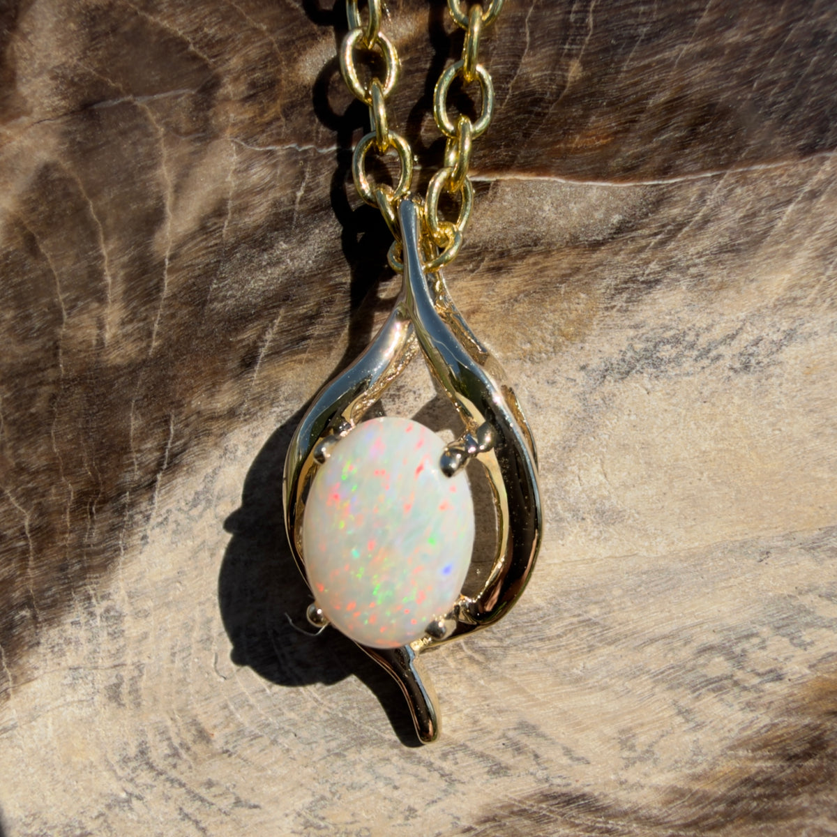 0.6ct Coober Pedy Opal Pendant Necklace ~ 'Kalgoorlie Golden Glow' | 9ct Yellow Gold | Solid Australian Opal