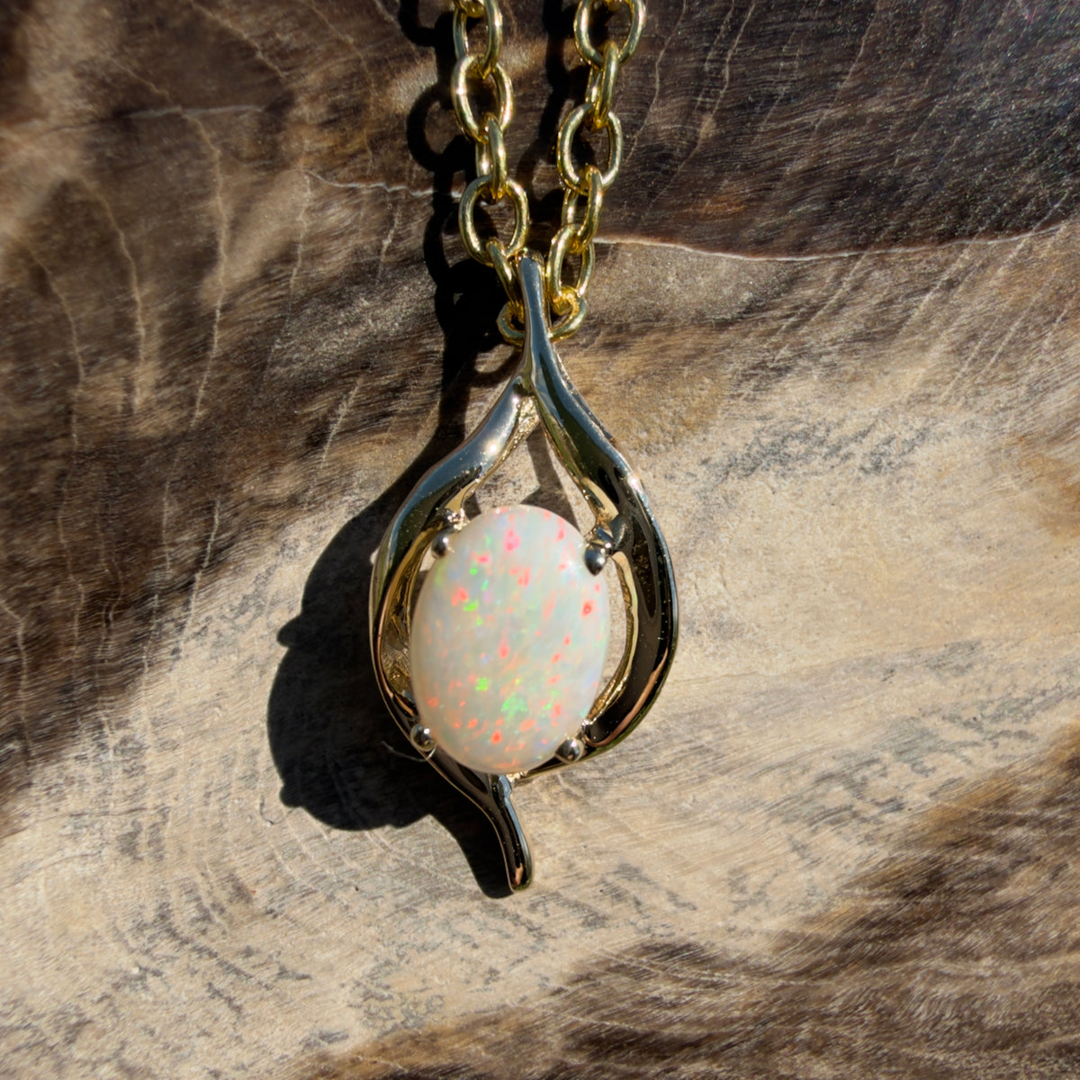0.6ct Coober Pedy Opal Pendant Necklace ~ 'Kalgoorlie Golden Glow' | 9ct Yellow Gold | Solid Australian Opal