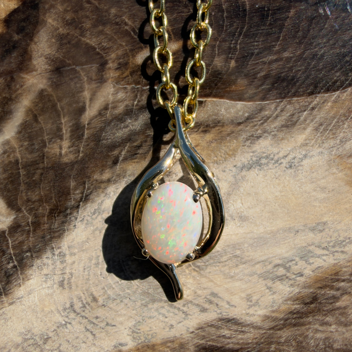 0.6ct Coober Pedy Opal Pendant Necklace ~ 'Kalgoorlie Golden Glow' | 9ct Yellow Gold | Solid Australian Opal