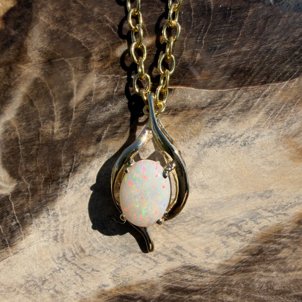 0.6ct Coober Pedy Opal Pendant Necklace ~ 'Kalgoorlie Golden Glow' | 9ct Yellow Gold | Solid Australian Opal