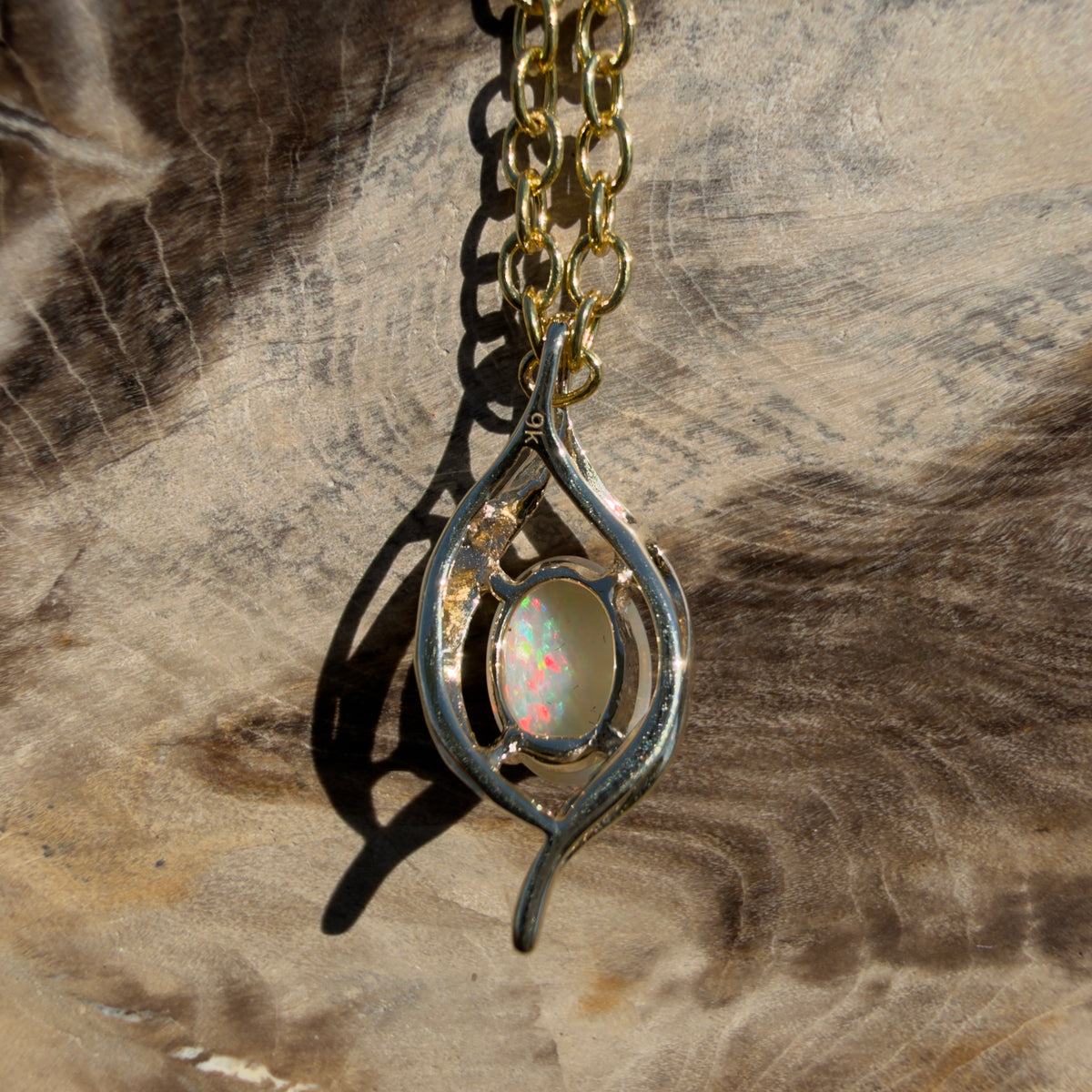 0.6ct Coober Pedy Opal Pendant Necklace ~ 'Kalgoorlie Golden Glow' | 9ct Yellow Gold | Solid Australian Opal