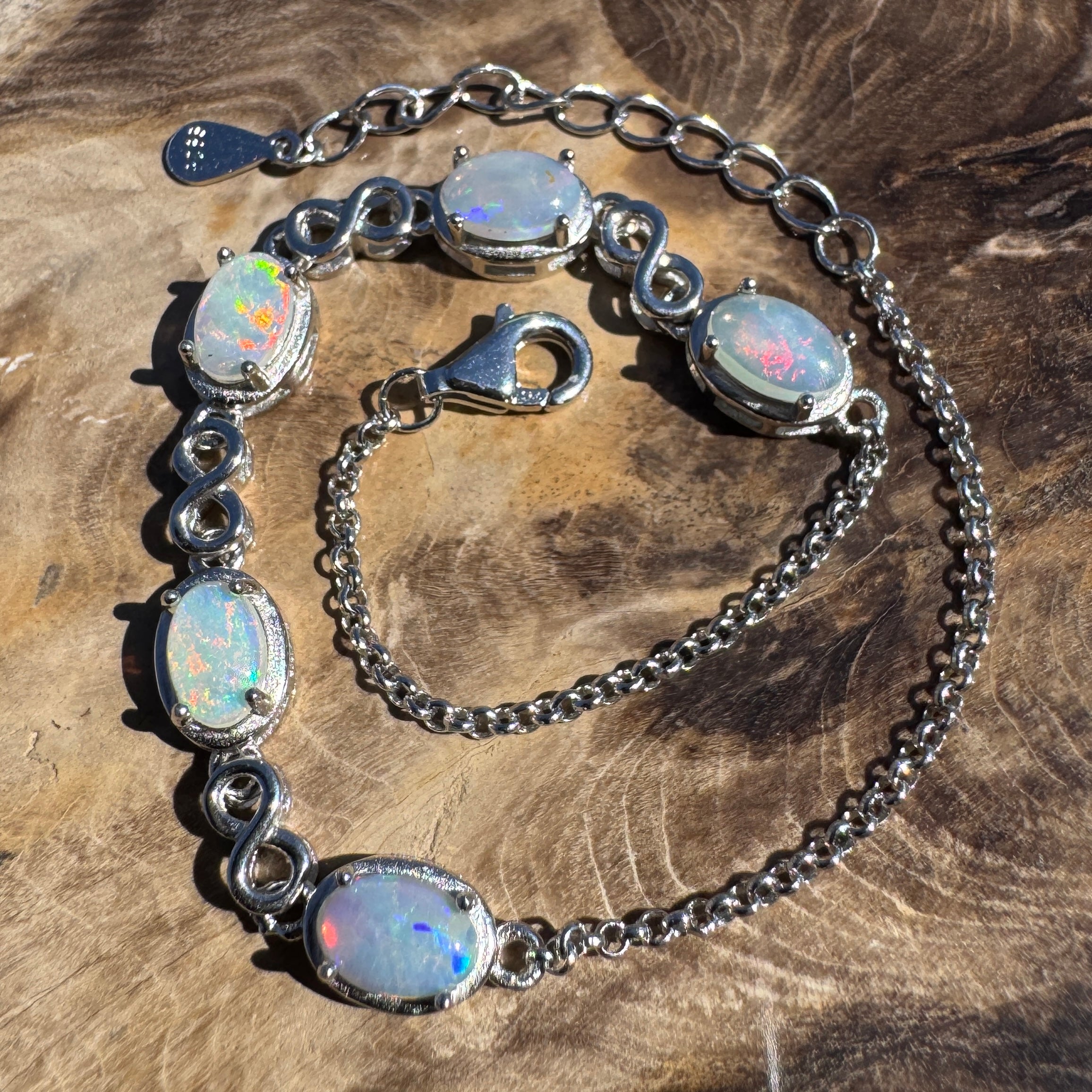 1.5ct Coober Pedy Opal Bracelet ~ 'Lambina Spectrum' | 925 Sterling Silver | Solid Australian Opal