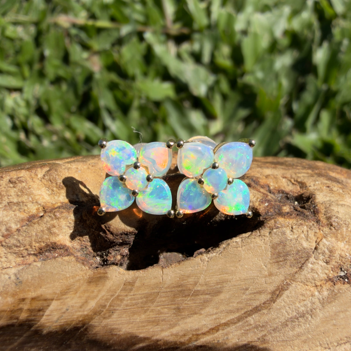 1.2ct Coober Pedy Opal Flower Stud Earrings ~ 'Hunter Valley Blossom' | 9ct Yellow Gold | Solid Australian Opal