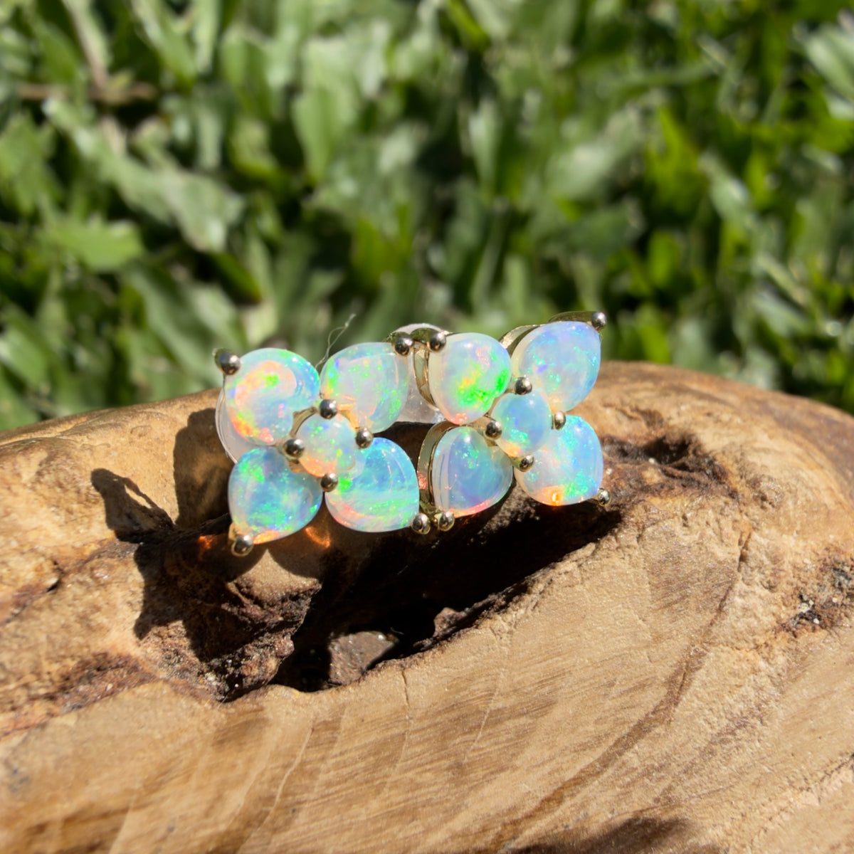 1.2ct Coober Pedy Opal Flower Stud Earrings ~ 'Hunter Valley Blossom' | 9ct Yellow Gold | Solid Australian Opal