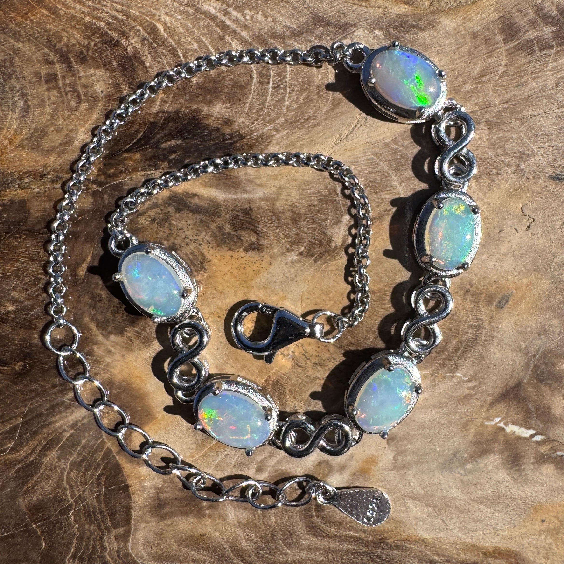 1.5ct Coober Pedy Opal Bracelet ~ 'Lambina Spectrum' | 925 Sterling Silver | Solid Australian Opal